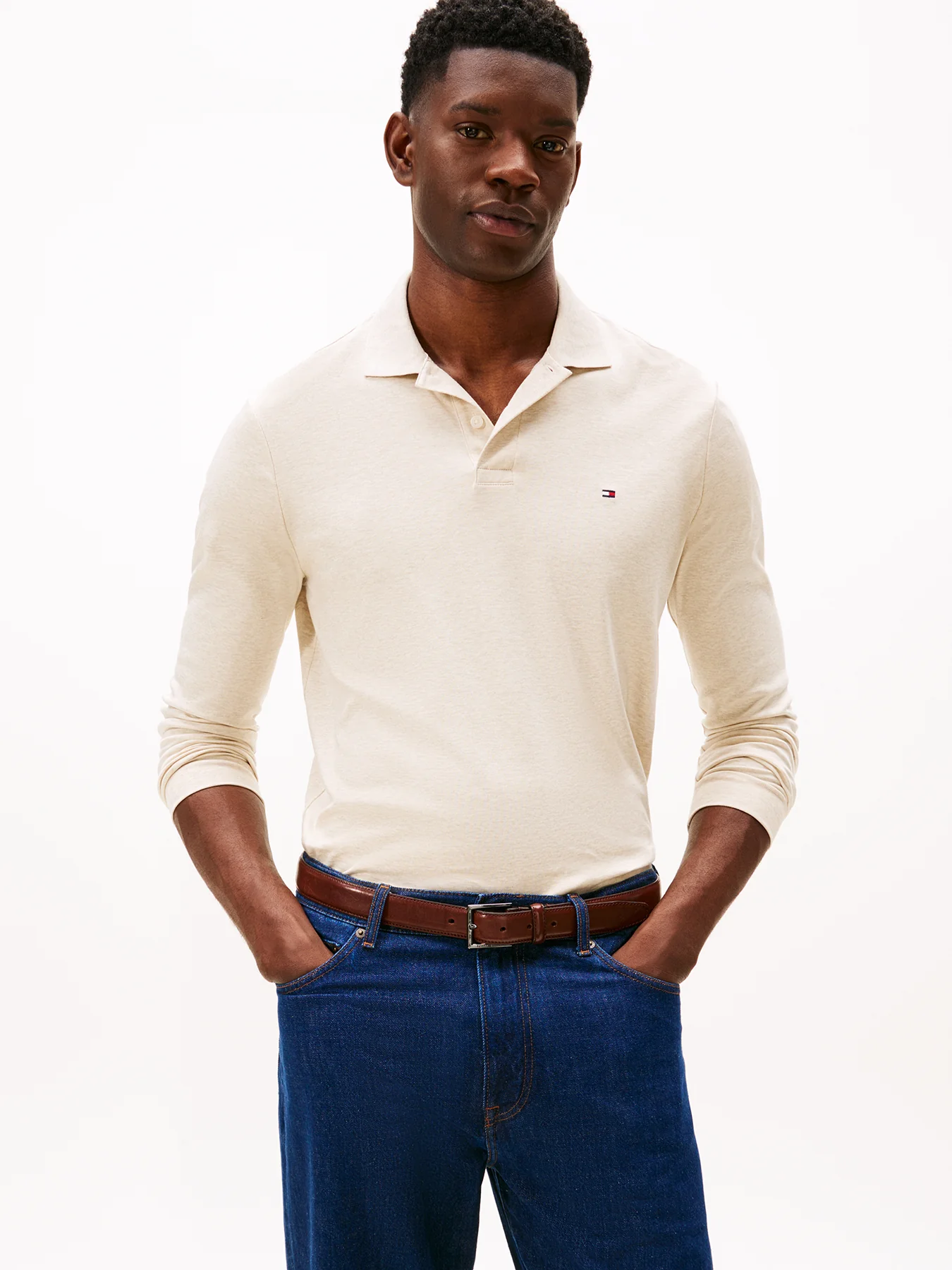 Regular Fit Long Sleeve Polo Shirt White - Image 2