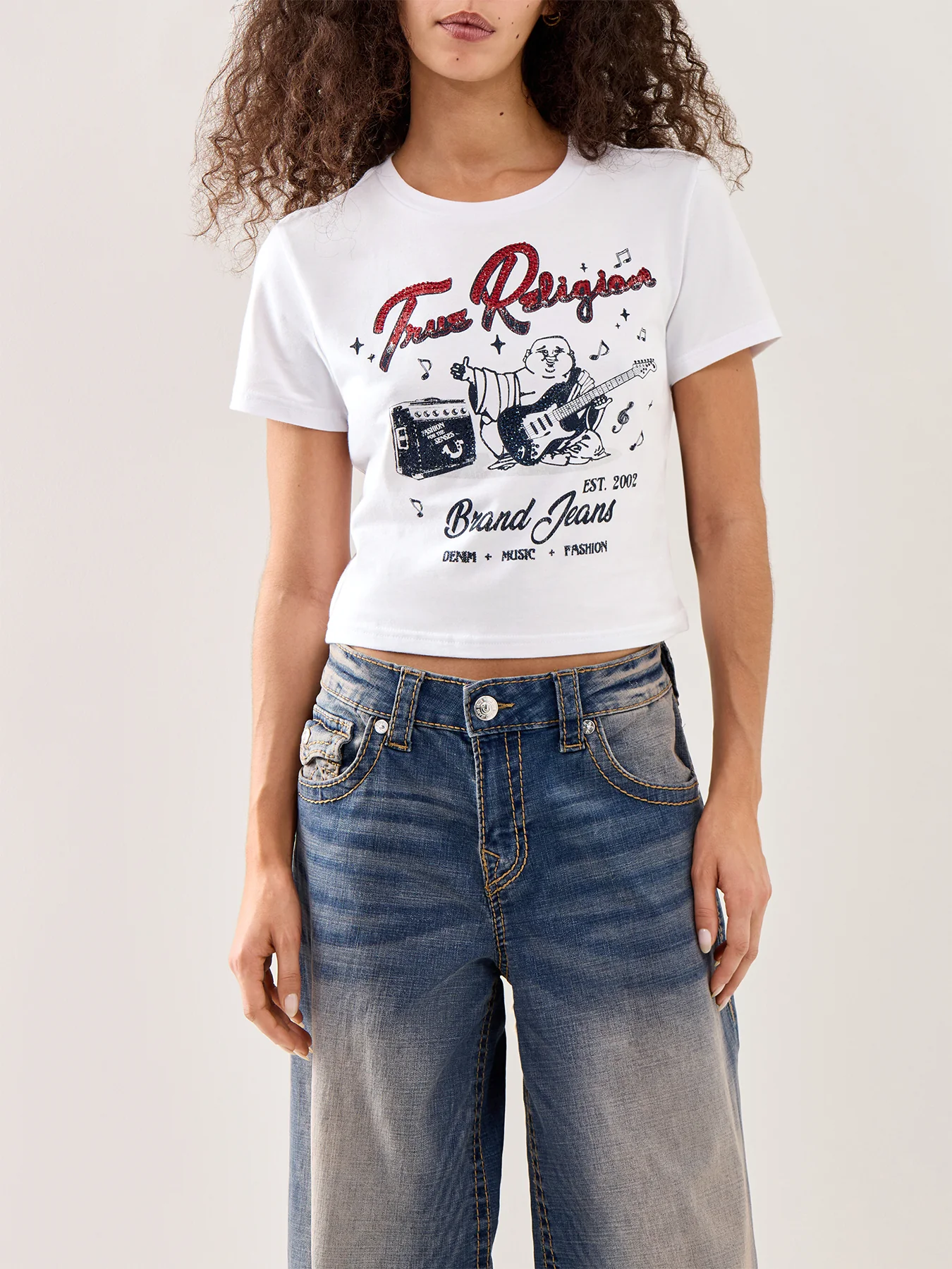 Crystal Buddha Short-Sleeve Baby Tee White - Image 4