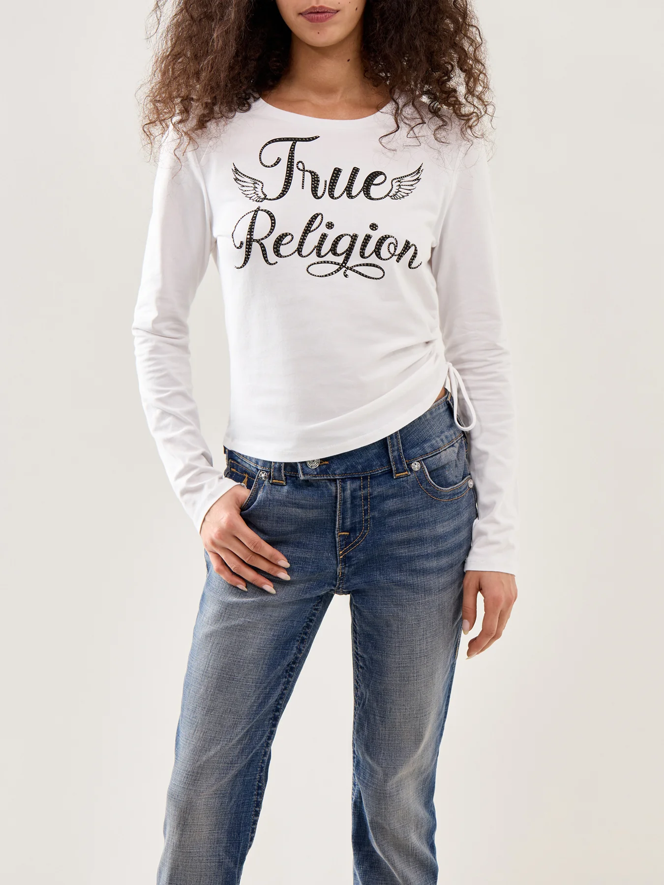 Crystal Ruch Detail Long-Sleeve Tee White - Image 4