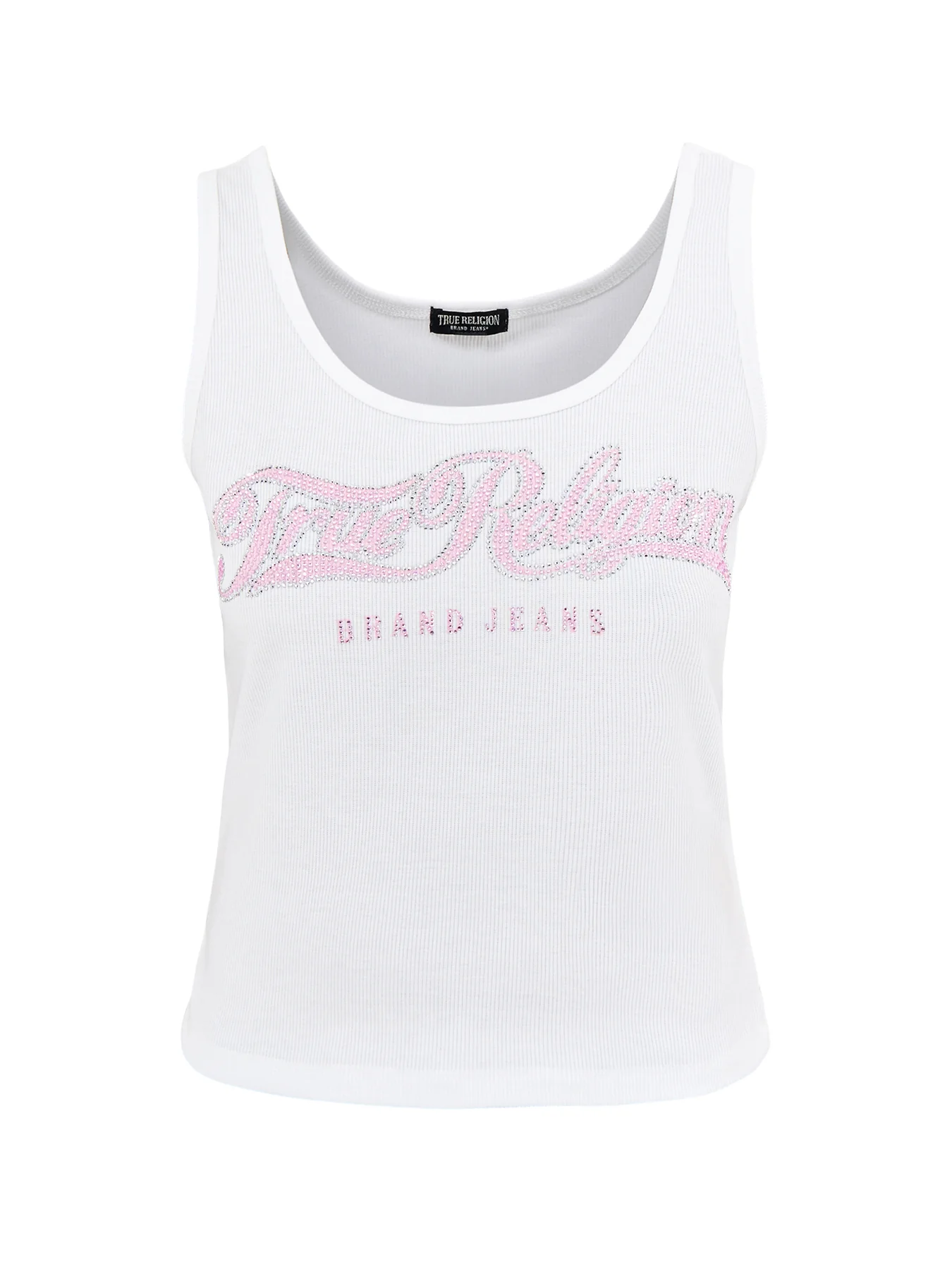 Crystal Square Neck Rib Tank White
