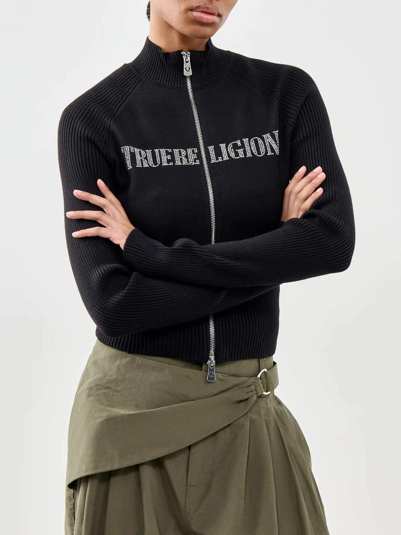 Crystal Zip Up Sweater Black - Image 4