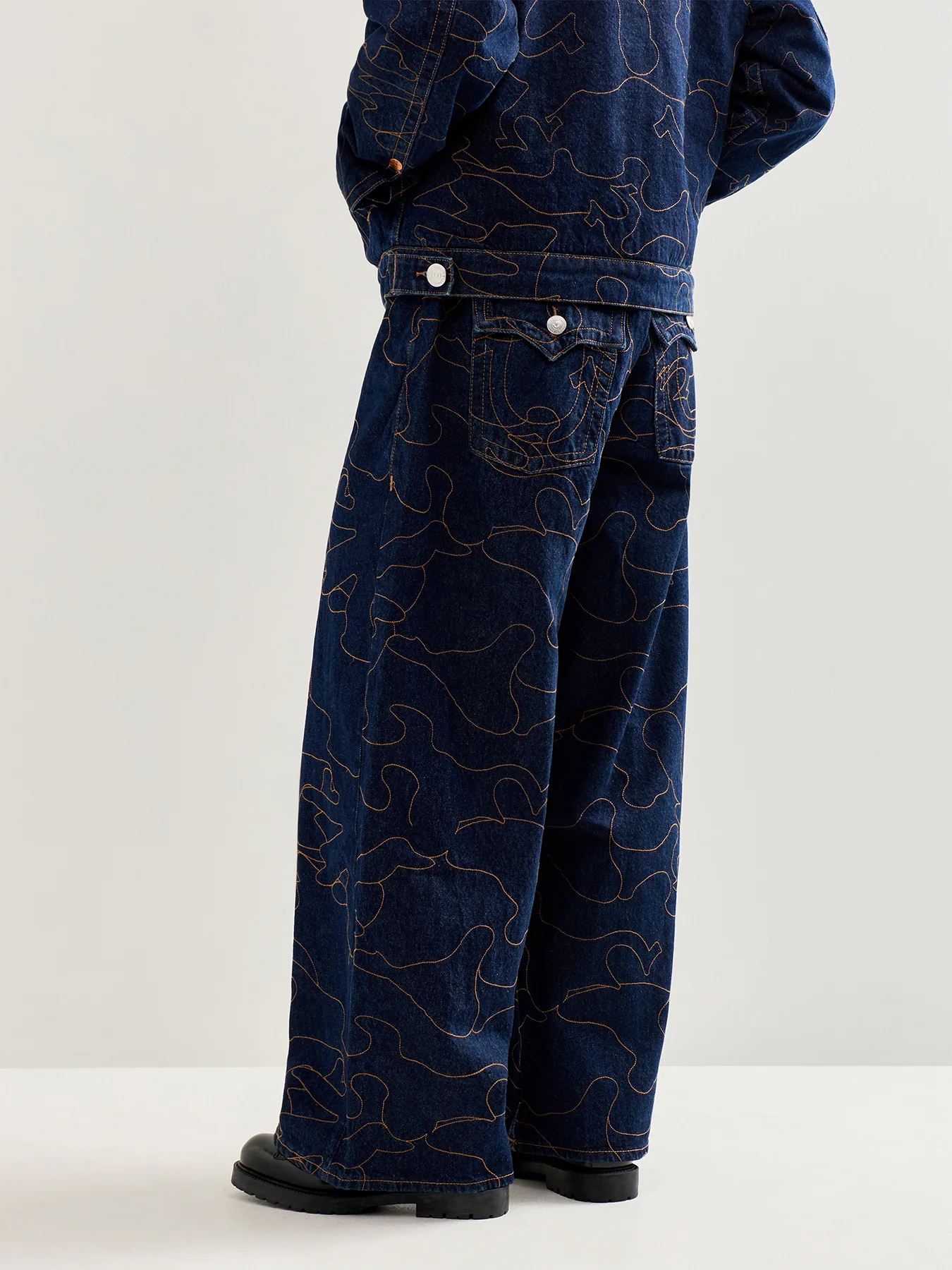 Mikey Flap All Over Embroidery Jeans Navy - Image 5