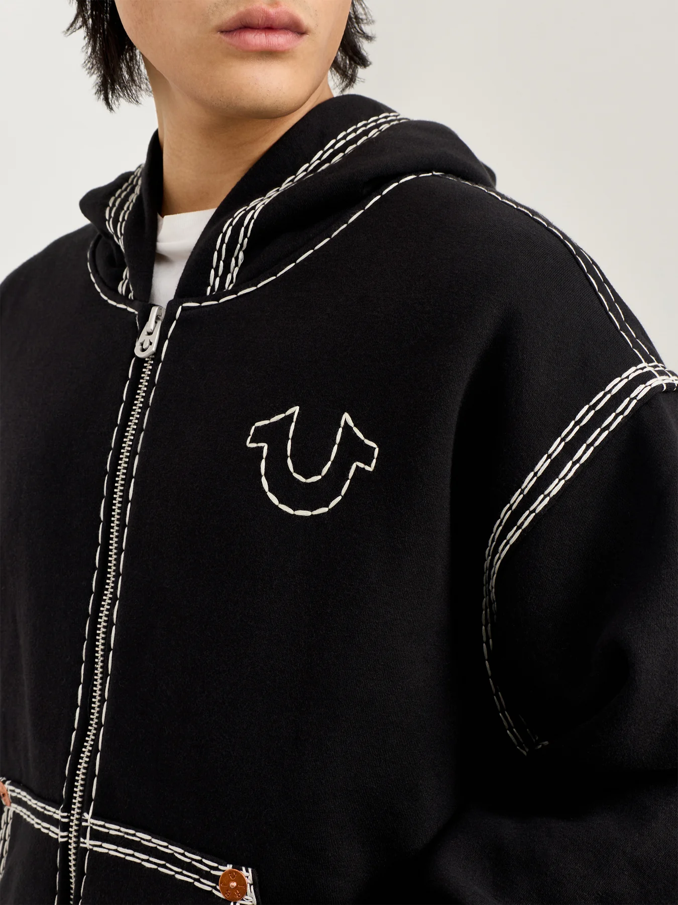 Super Qt Cinched Zip Up Hoodie Black - Image 3