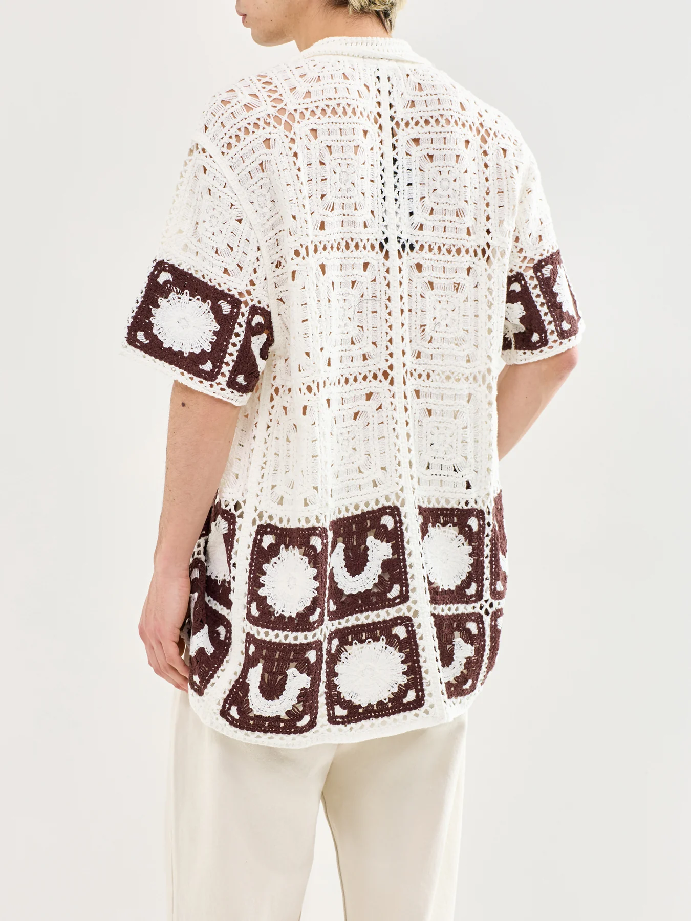 Crochet Knit Shirt White - Image 4