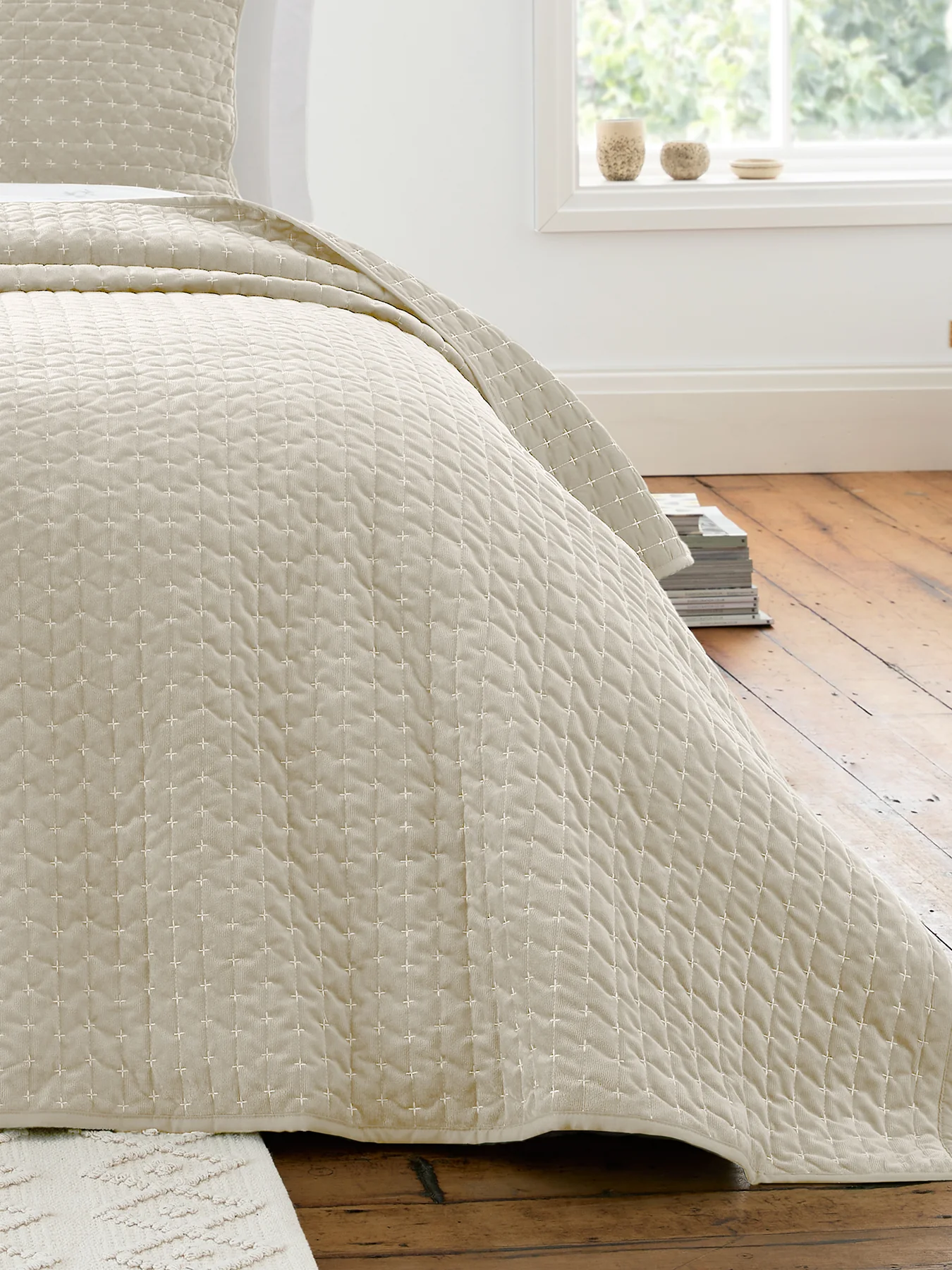 Attica Velvet Bedspread 240x260cm Neutral - Image 2