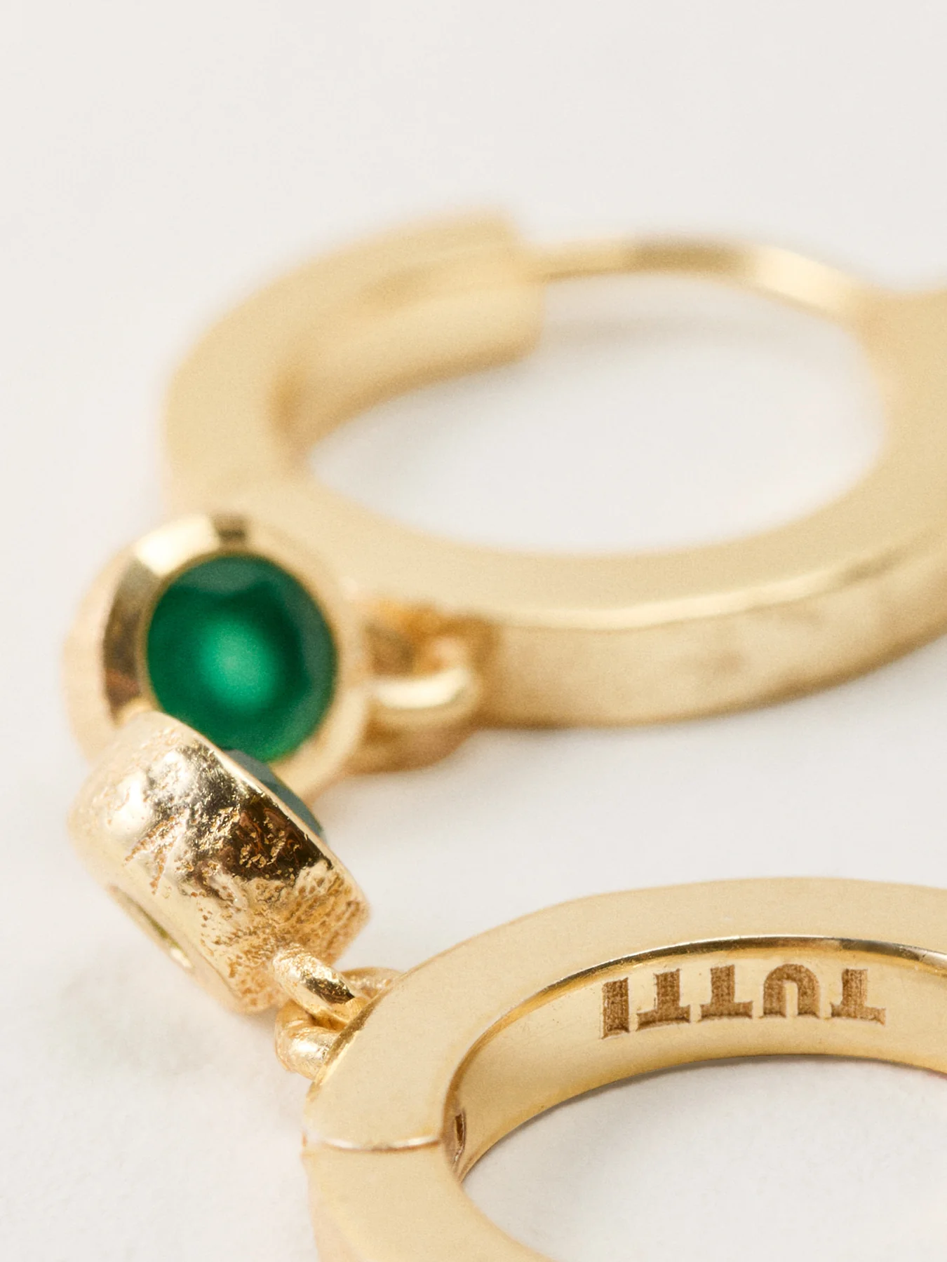 Green Onyx Hoop Earrings Gold - Image 4