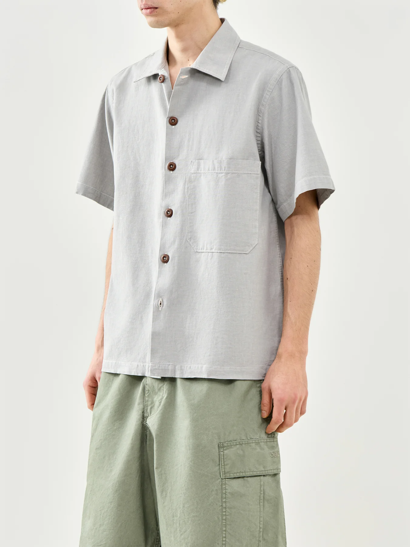 Short Sleeve Fatigue Cotton Shirt Grey - Image 4