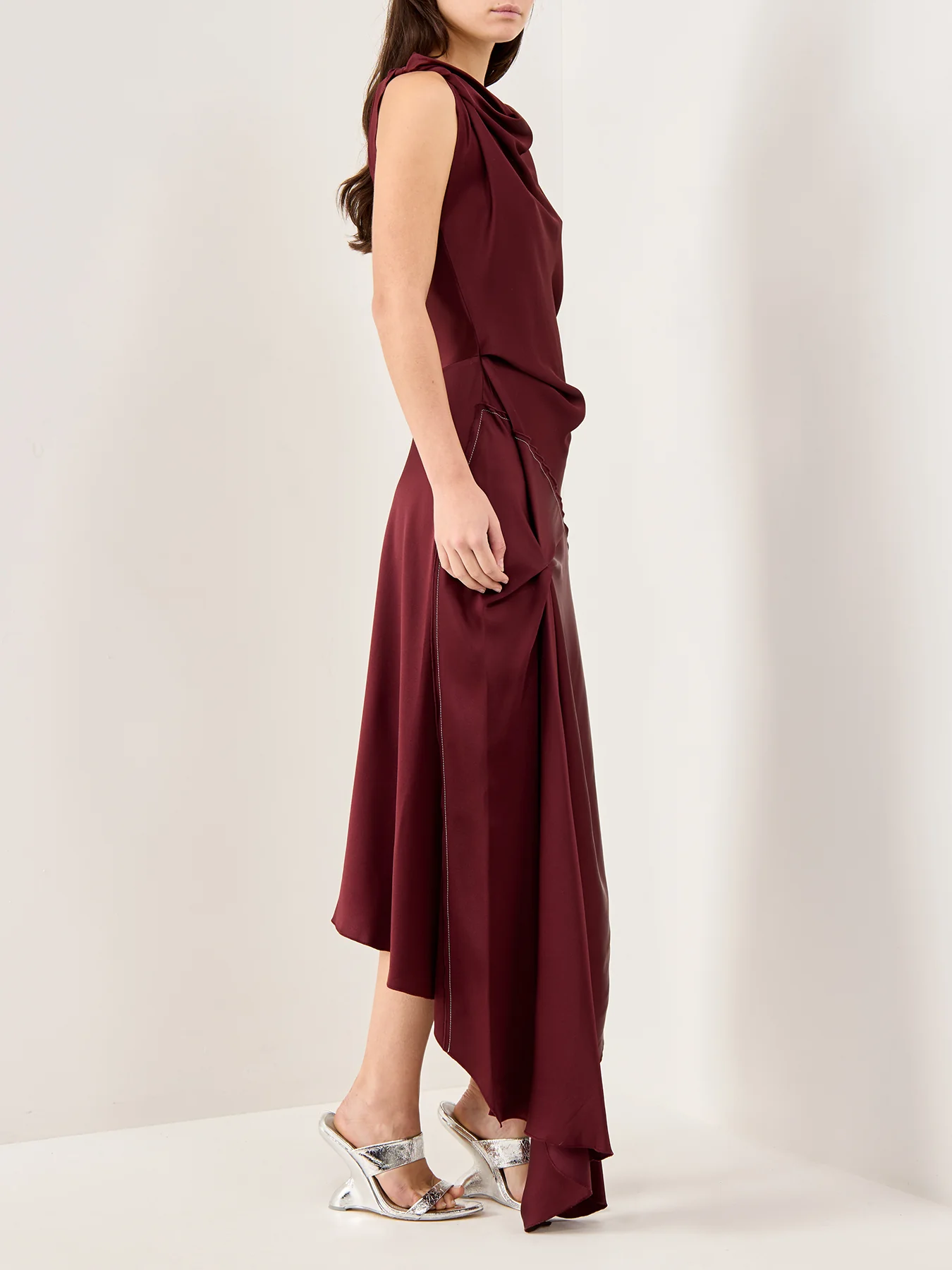 Asymmetric Draped Midi Dress Cinnabar Red - Image 4
