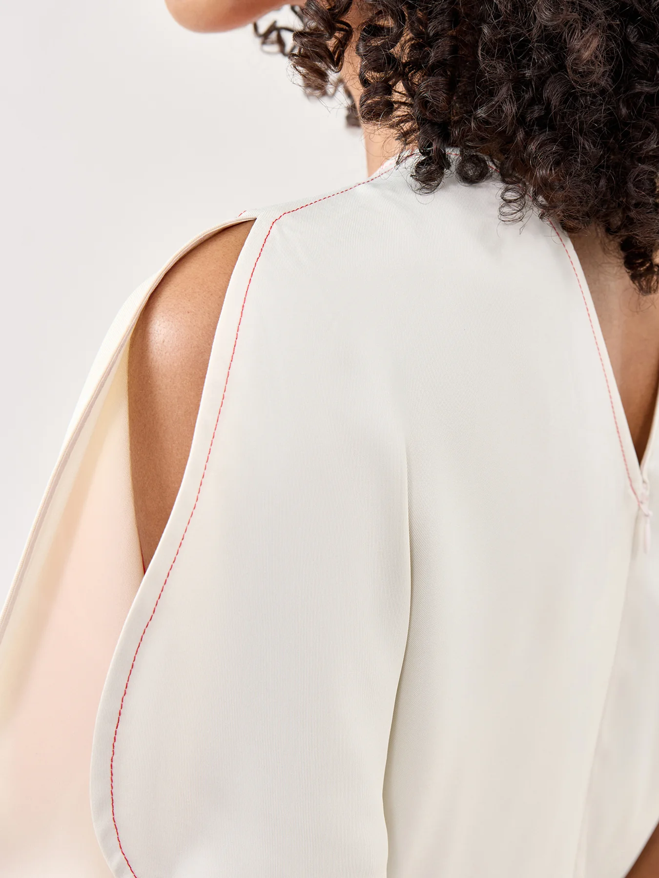 Gathered Waist Midi Dress Cream - Image 3