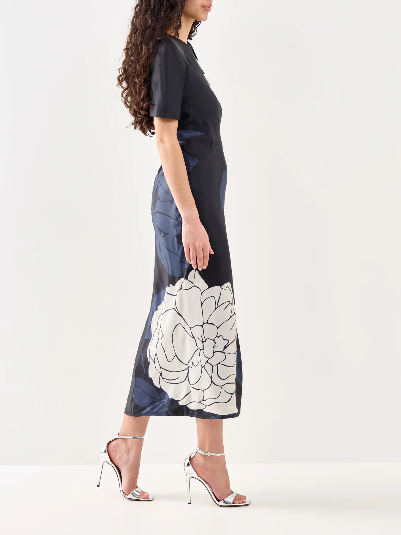 Split Hem Detail Midi Dress Dark Navy Pale Rose - Image 4
