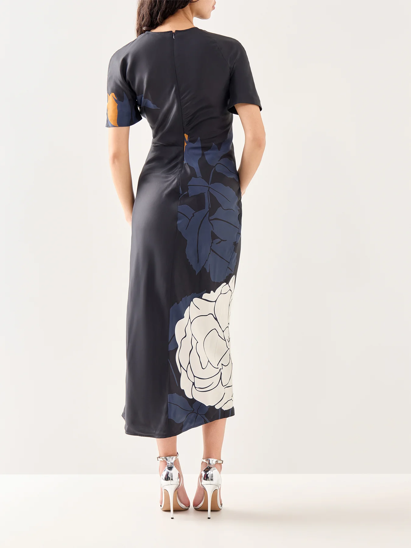 Split Hem Detail Midi Dress Dark Navy Pale Rose - Image 5