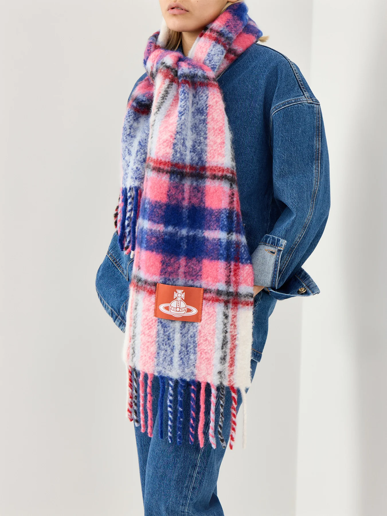 Check Alpaca & Wool Mix Scarf in Pink - Image 2