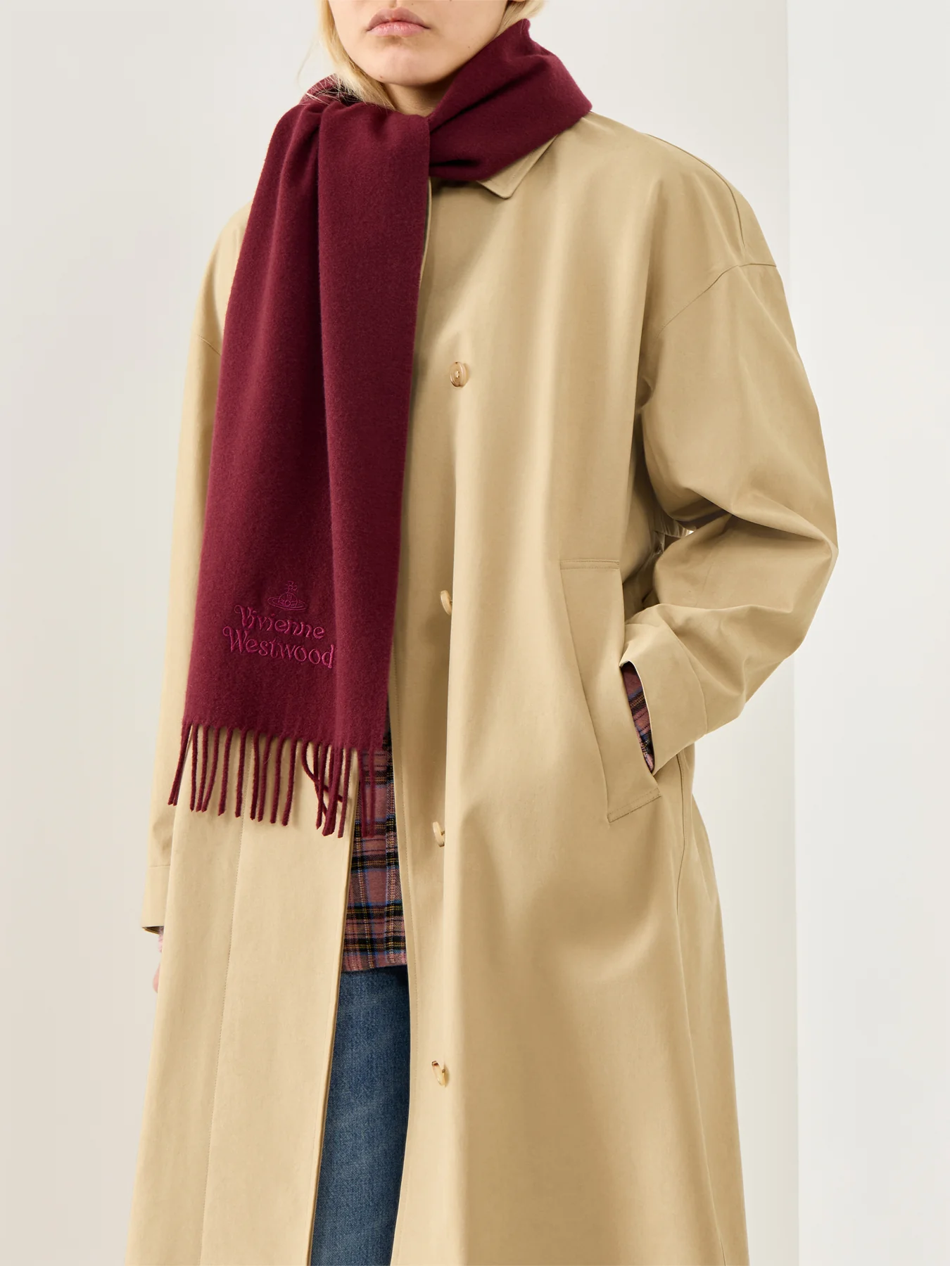 Embroidered Logo Scarf in Burgundy - Image 2