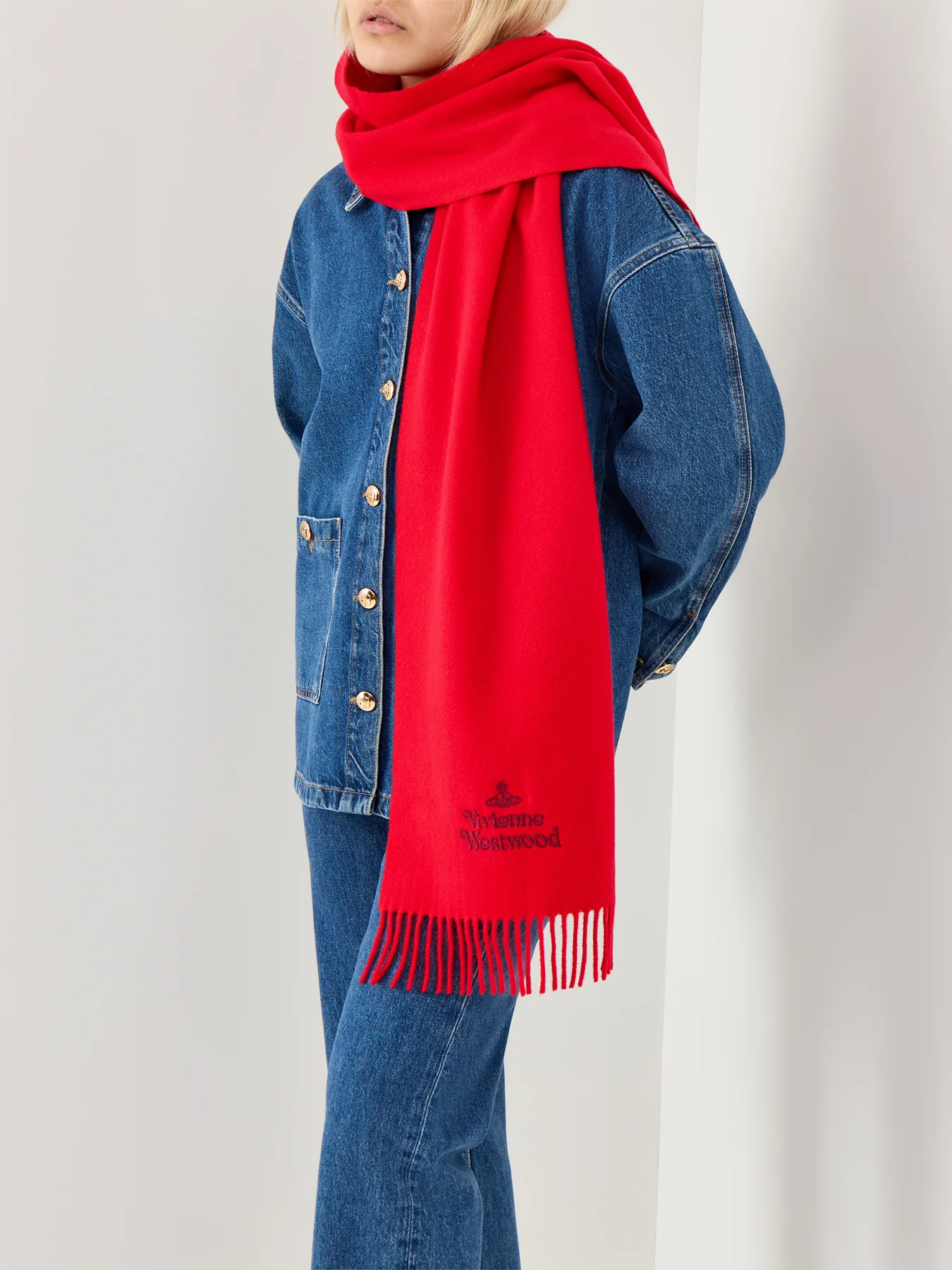 Embroidered Logo Scarf in Red Wool - Image 2
