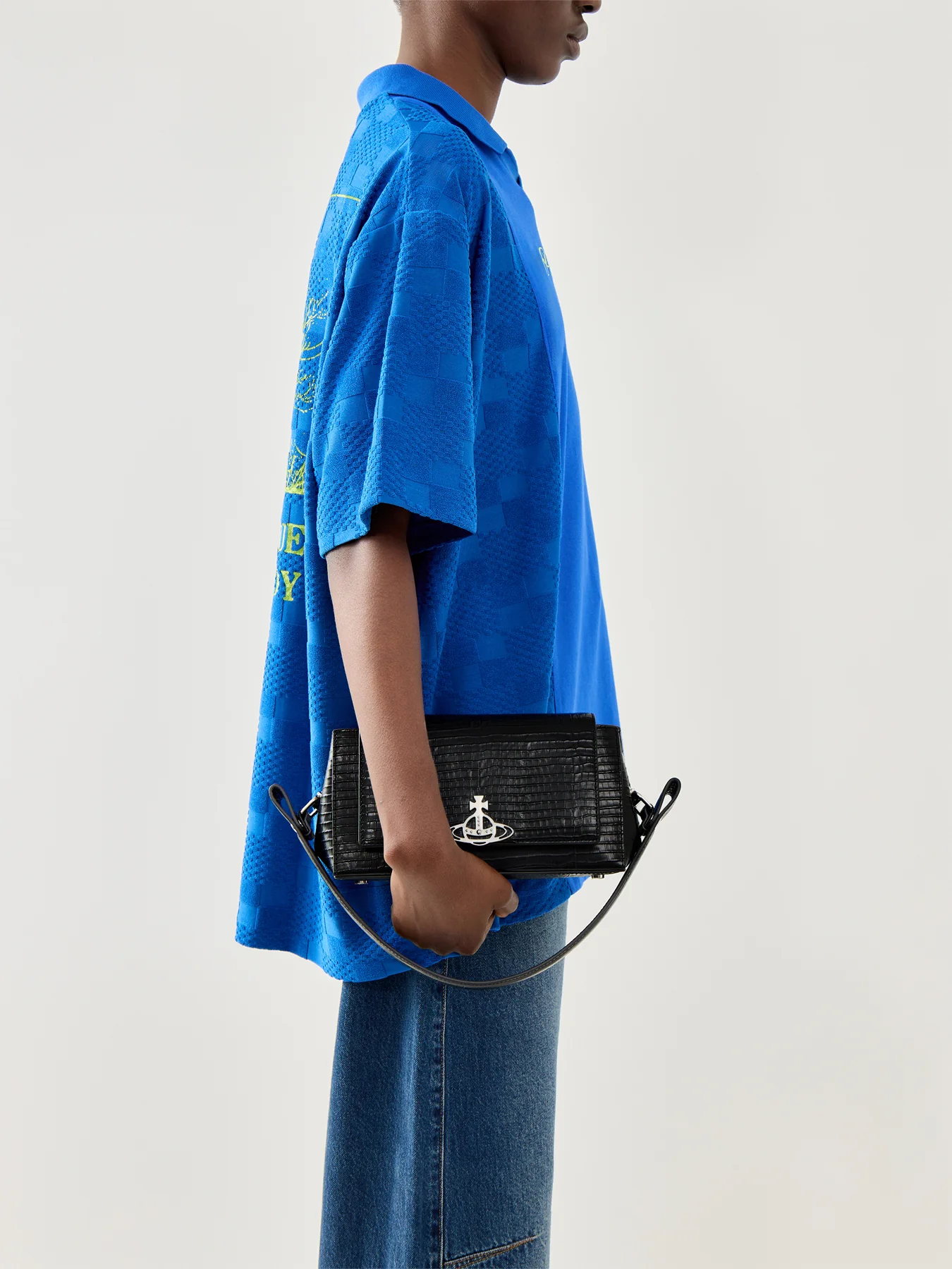 Hazel Mini Croc Embossed Medium Handbag Black - Image 2