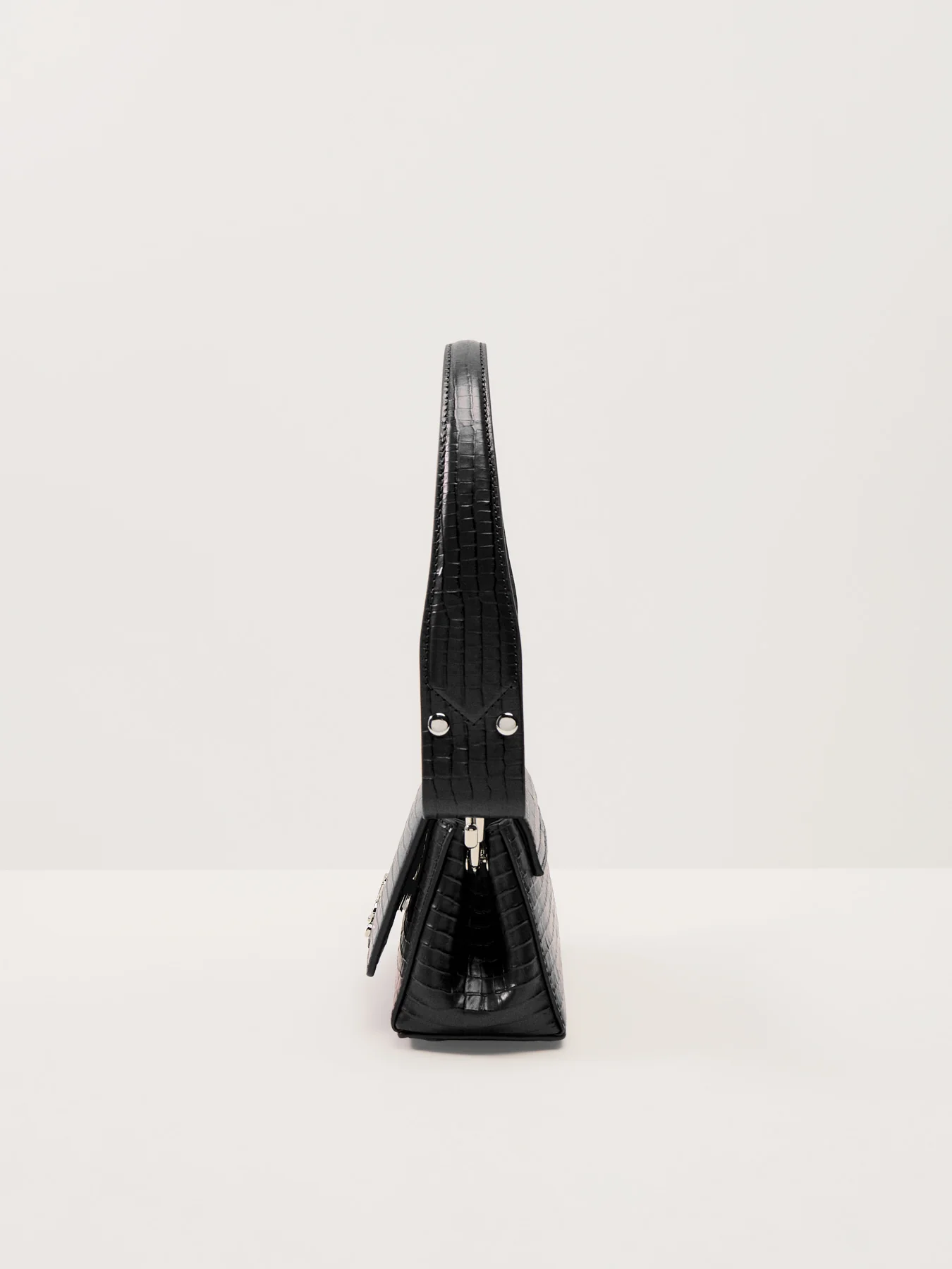 Hazel Mini Croc Embossed Medium Handbag Black - Image 4