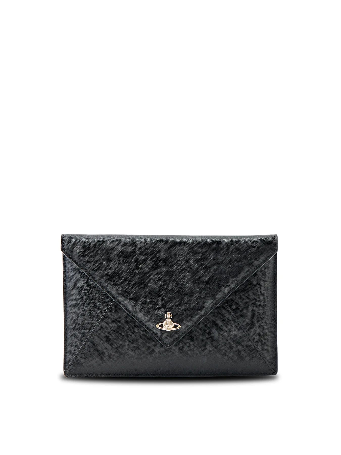 Saffiano Leather Envelope Clutch Bag Black