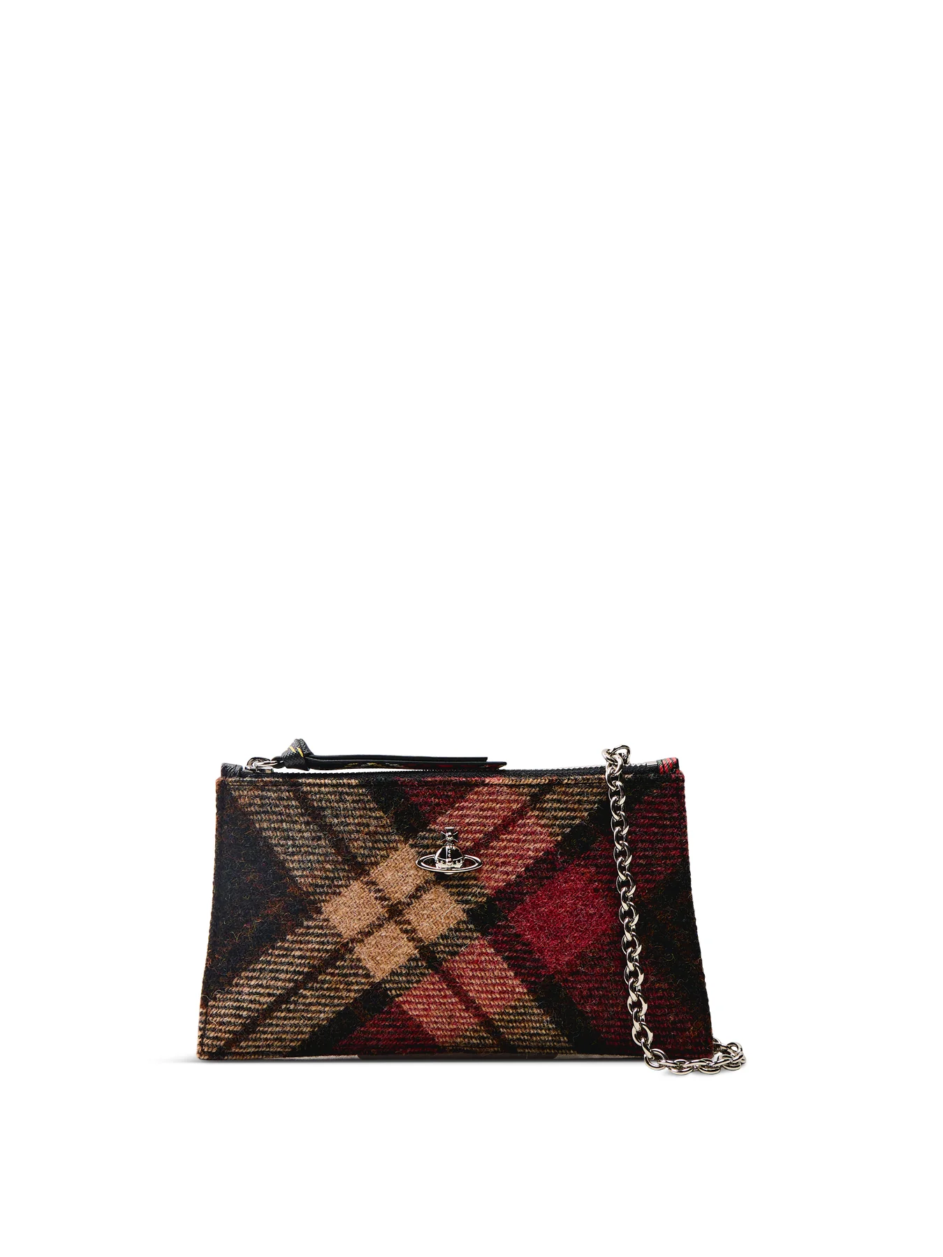 Small Flat Zip Clutch Light Check Wool