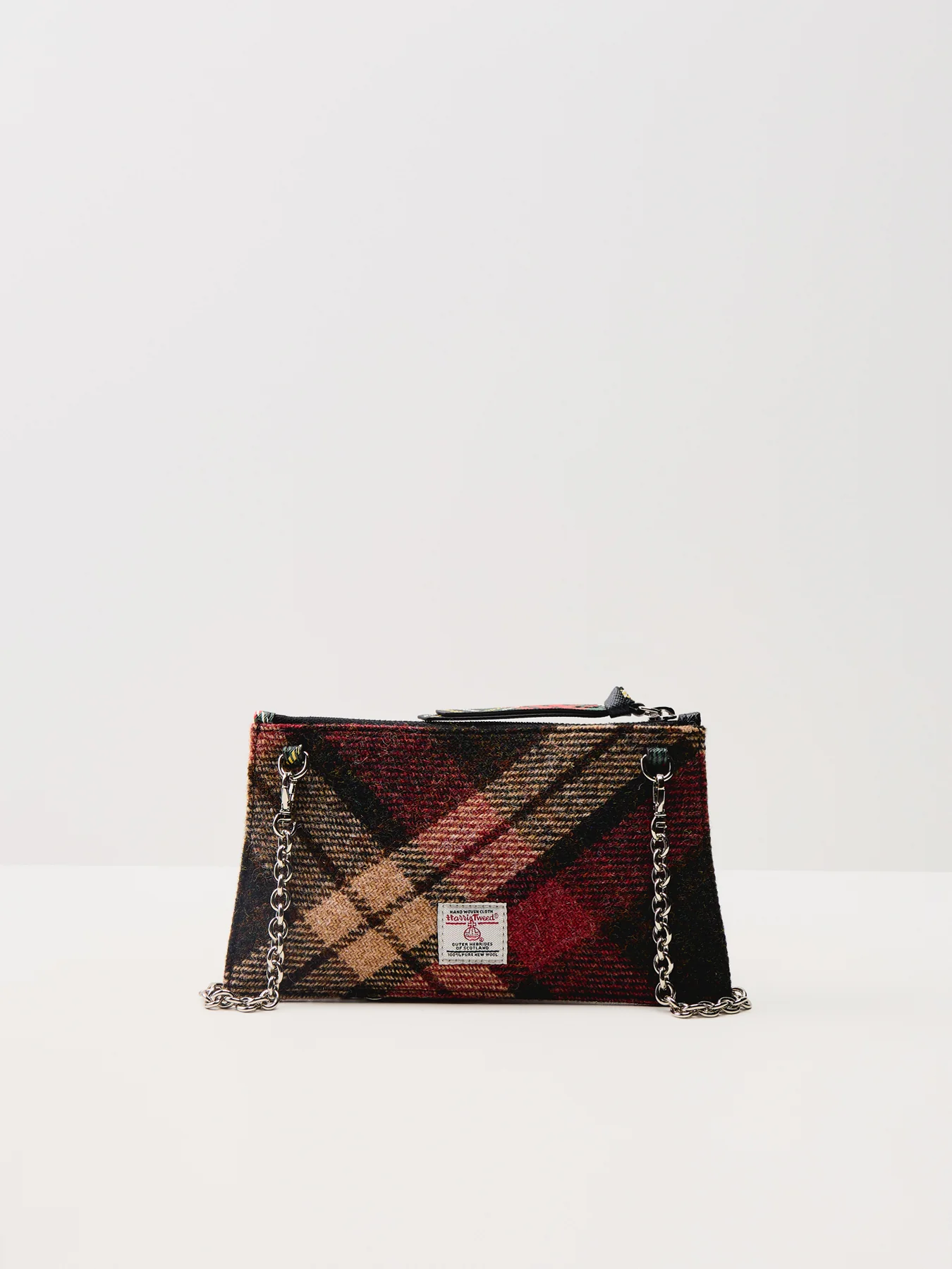 Small Flat Zip Clutch Light Check Wool - Image 3