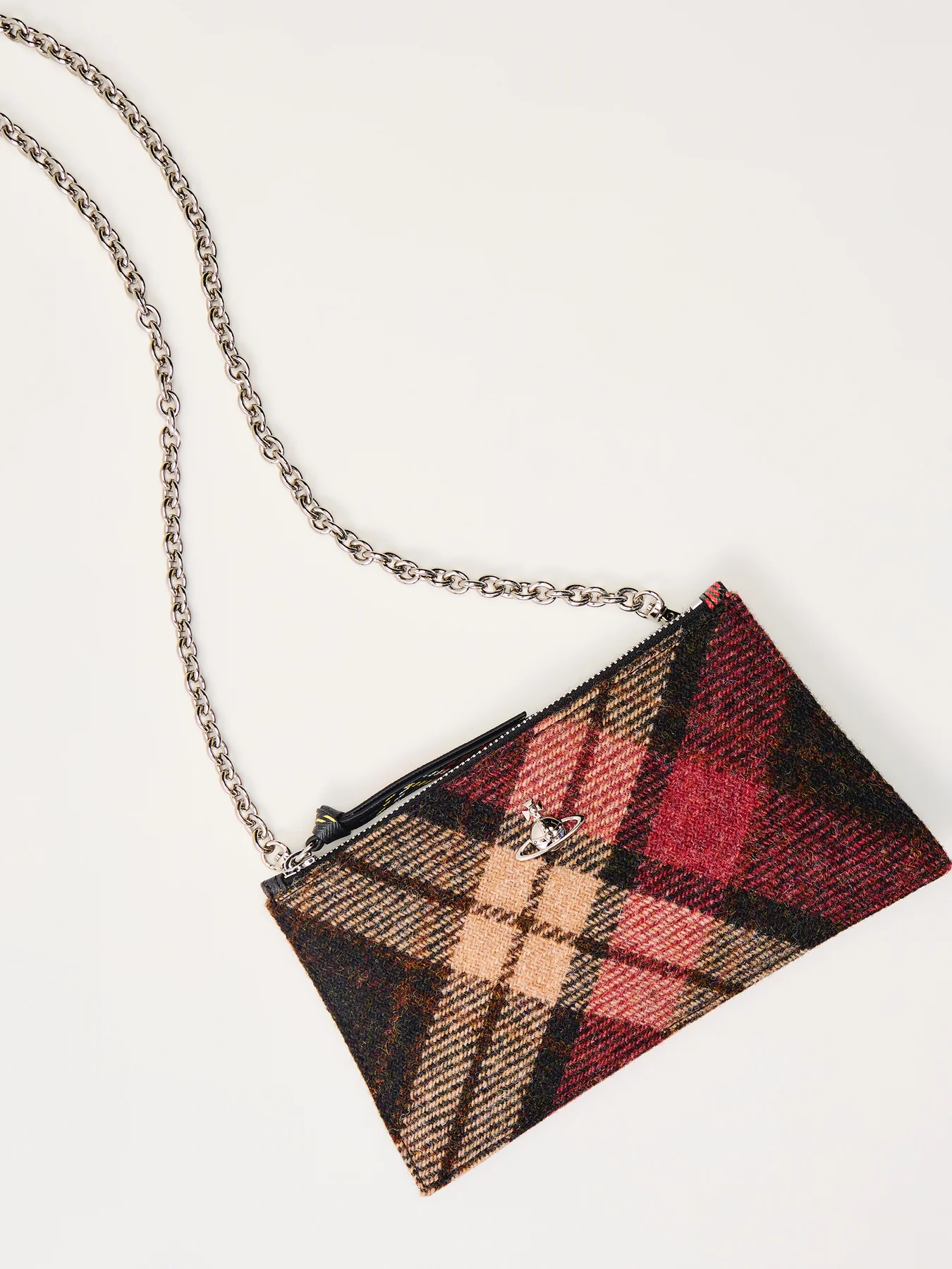 Small Flat Zip Clutch Light Check Wool - Image 5