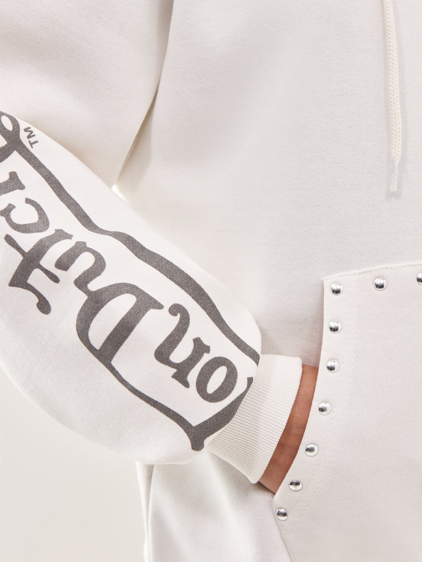 Studded Logo Long-Sleeve Hoodie White - Image 3