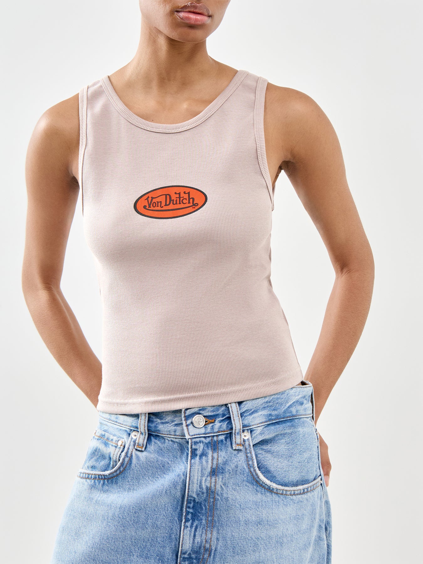 Rib Vest Top Khaki - Image 4