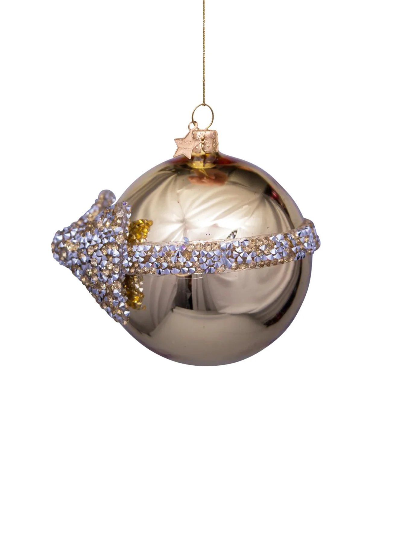Diamond Bow Gold Glass Christmas Hanging Decoration - Image 2