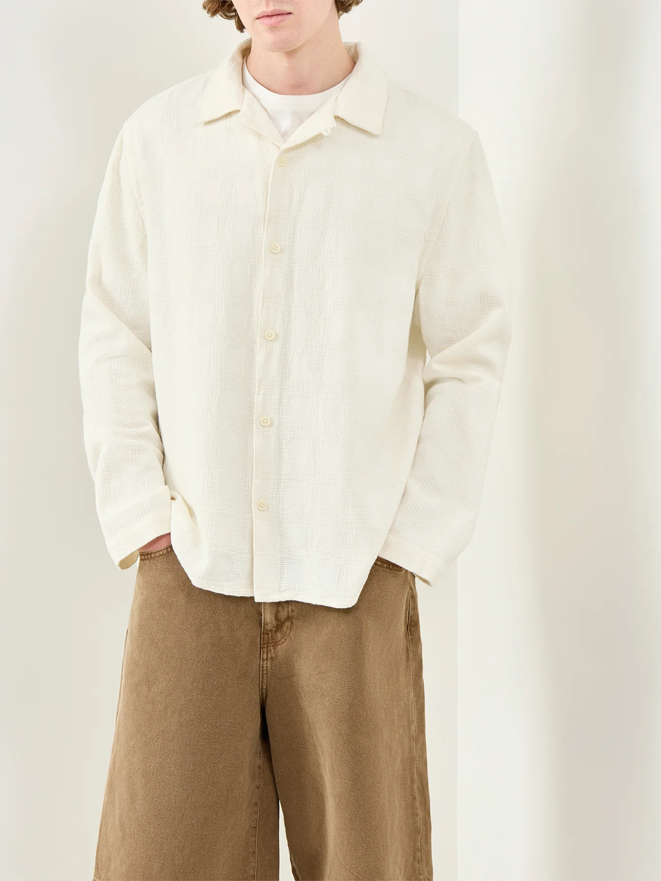 Dobby Check Long Sleeve Shirt White - Image 4