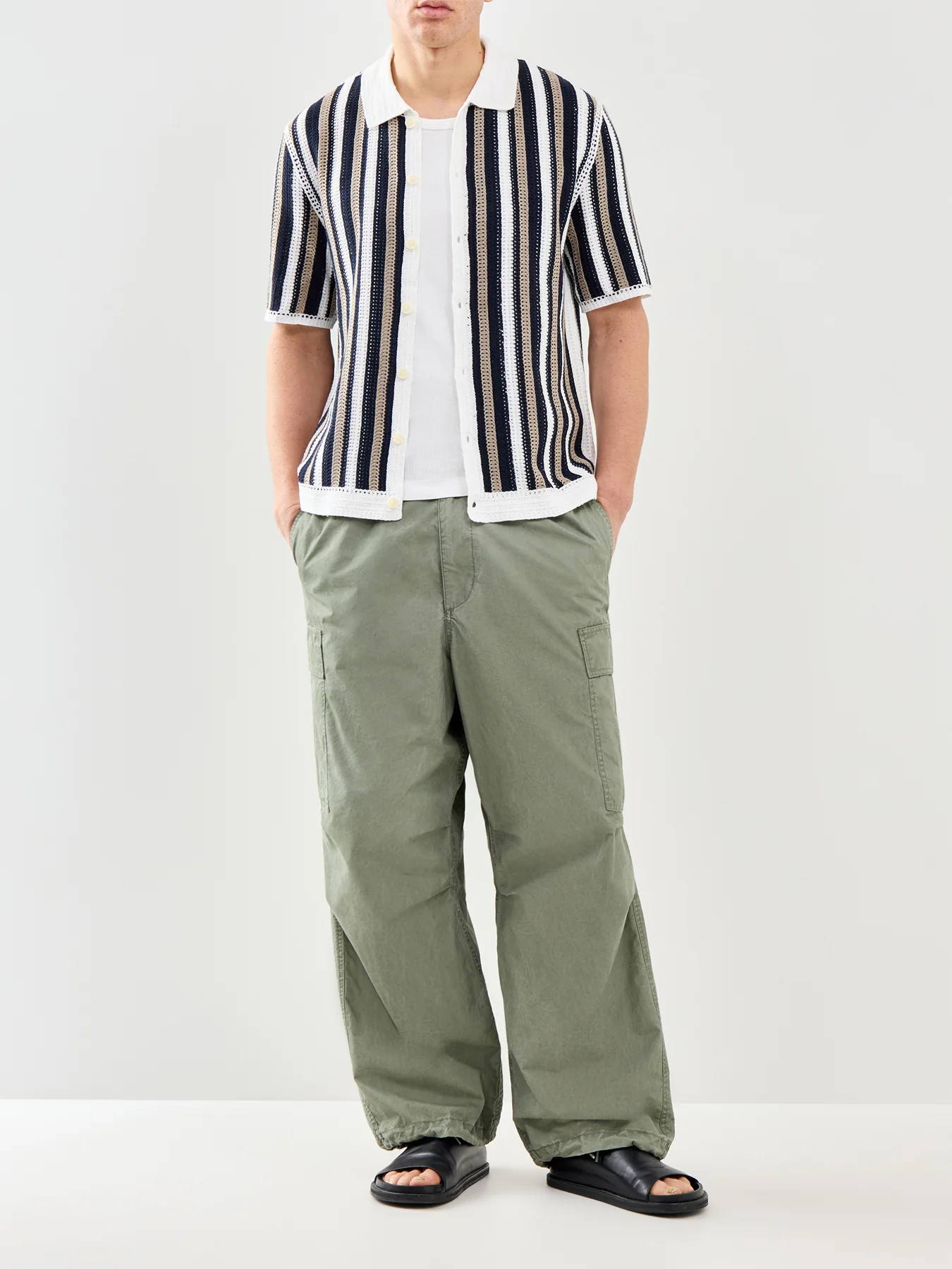 Porto Stripe Crochet Polo Shirt Multi - Image 2