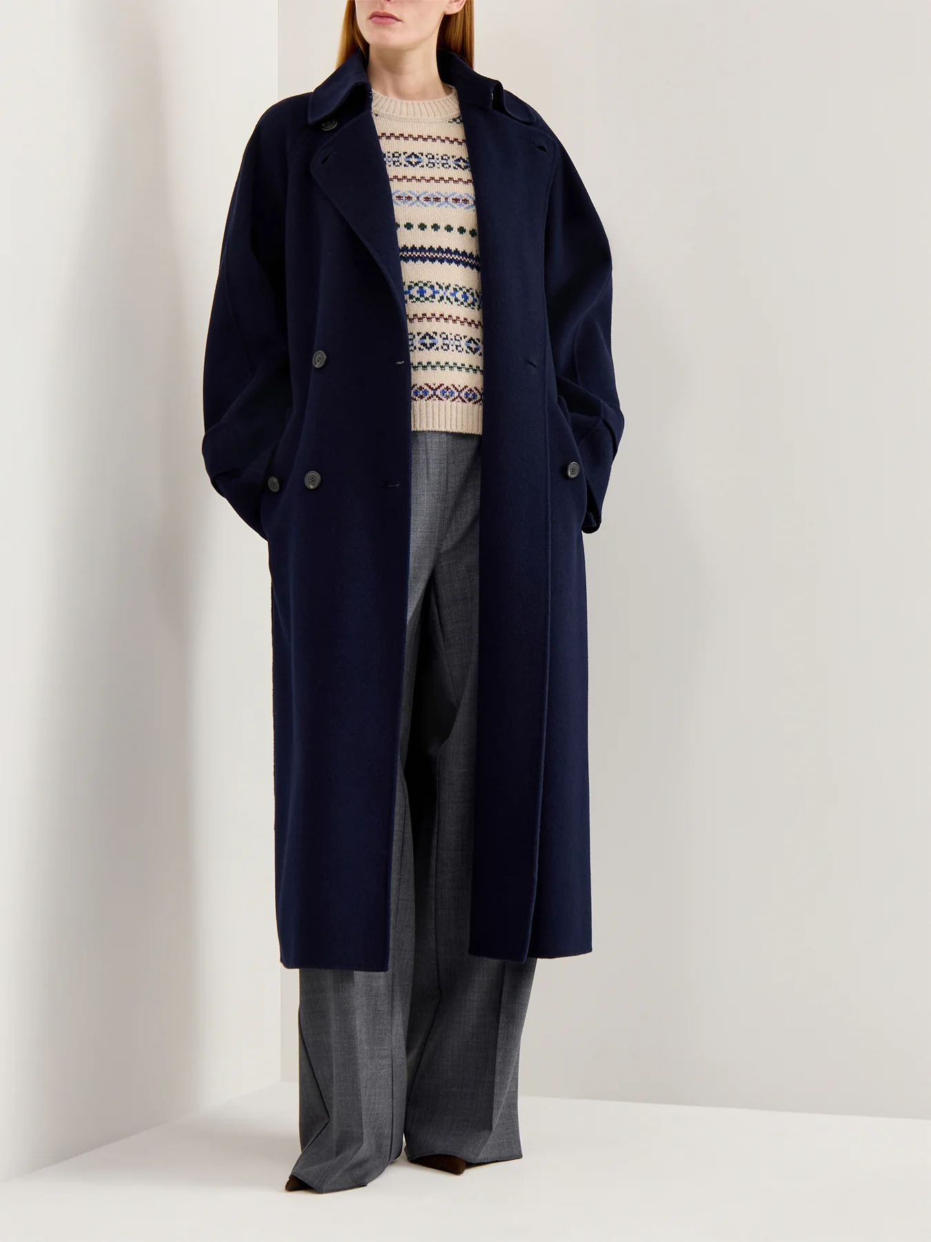Cadine Long Wool Coat Navy - Image 2