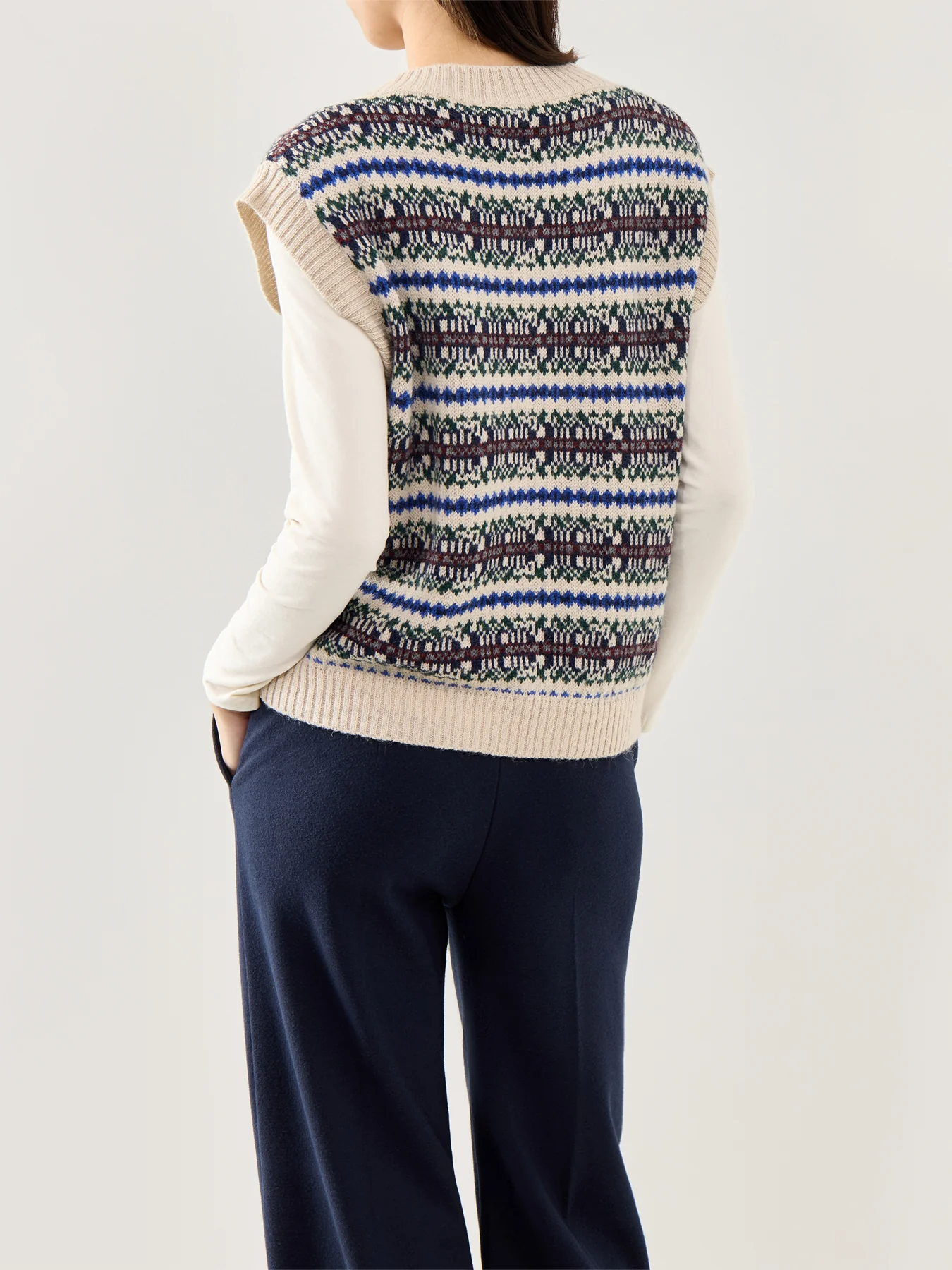 Fleres Knitted Fairisle Vest Ecru - Image 5