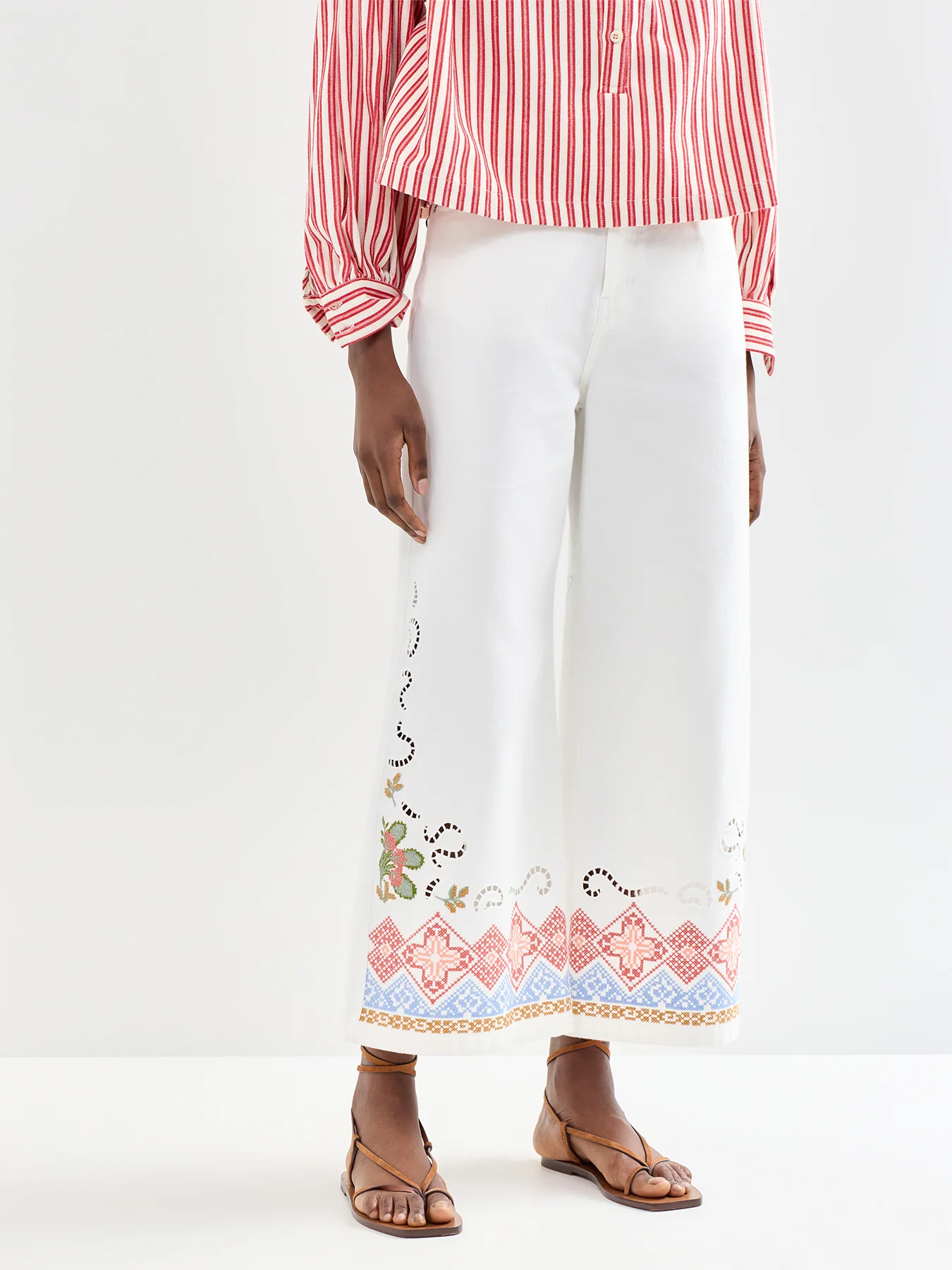 Adunco Wide Leg Cotton Trousers White - Image 4