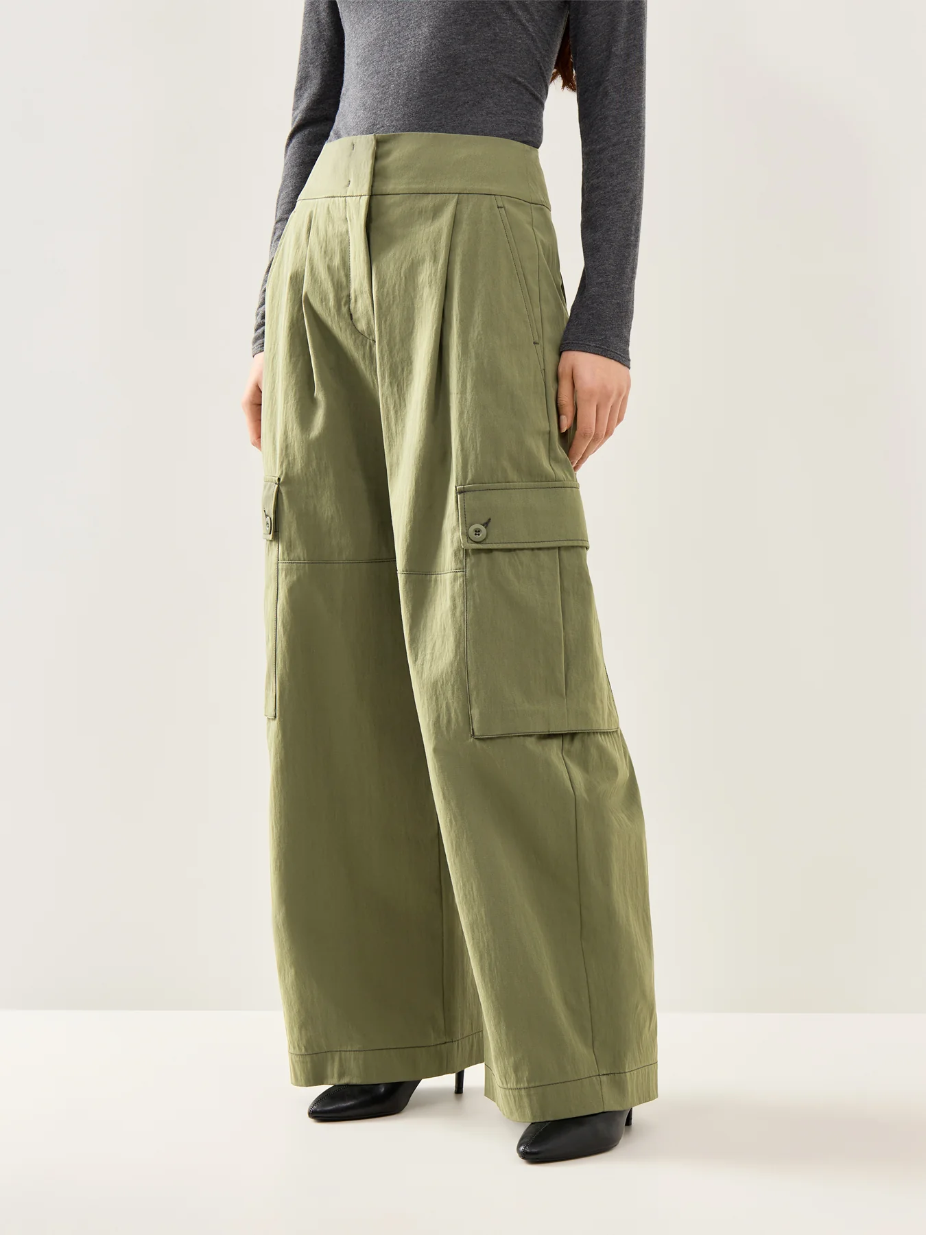 Oversized Long Wide Leg Tailored Trousers Dark Green - Image 4