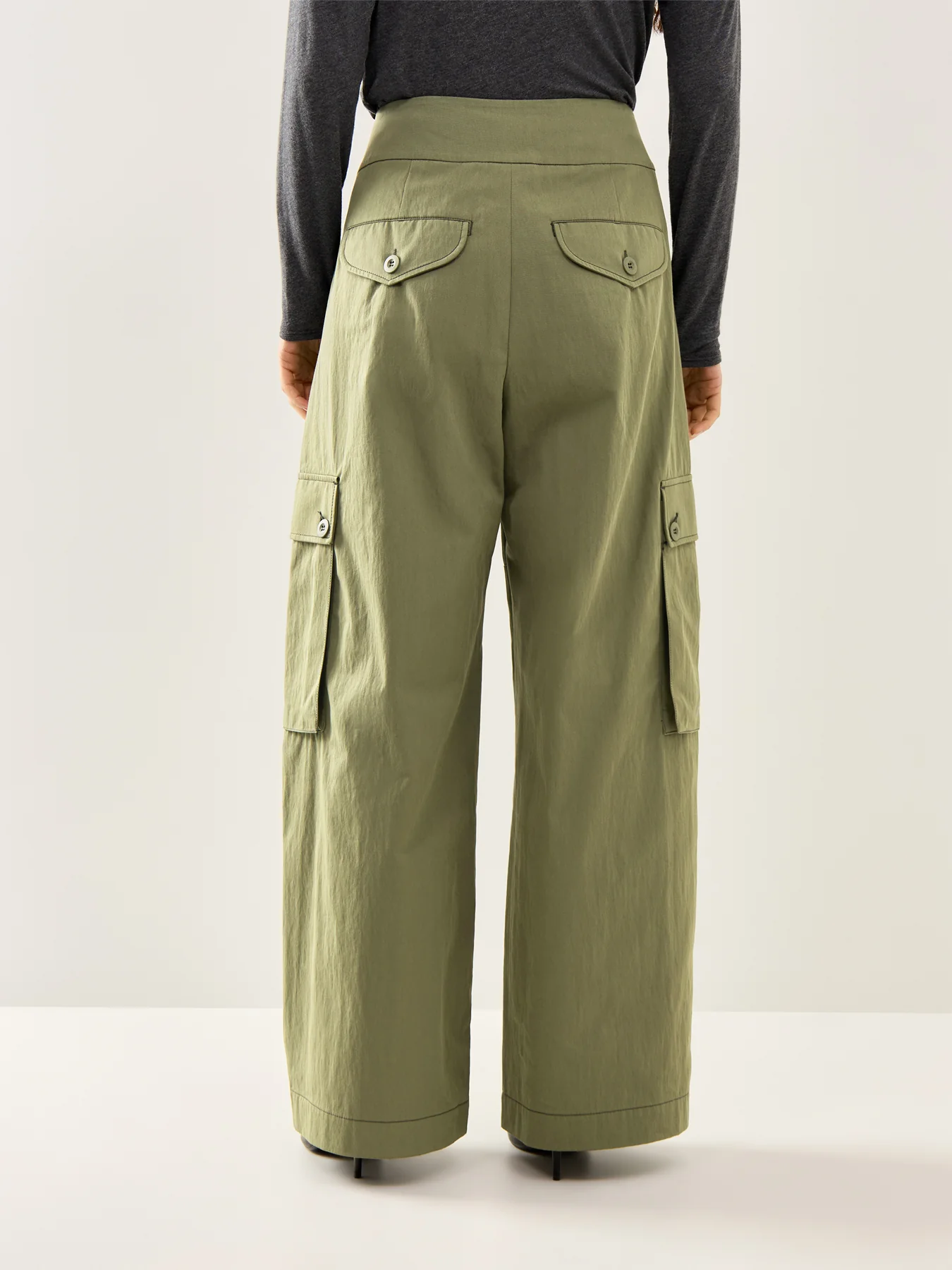 Oversized Long Wide Leg Tailored Trousers Dark Green - Image 5