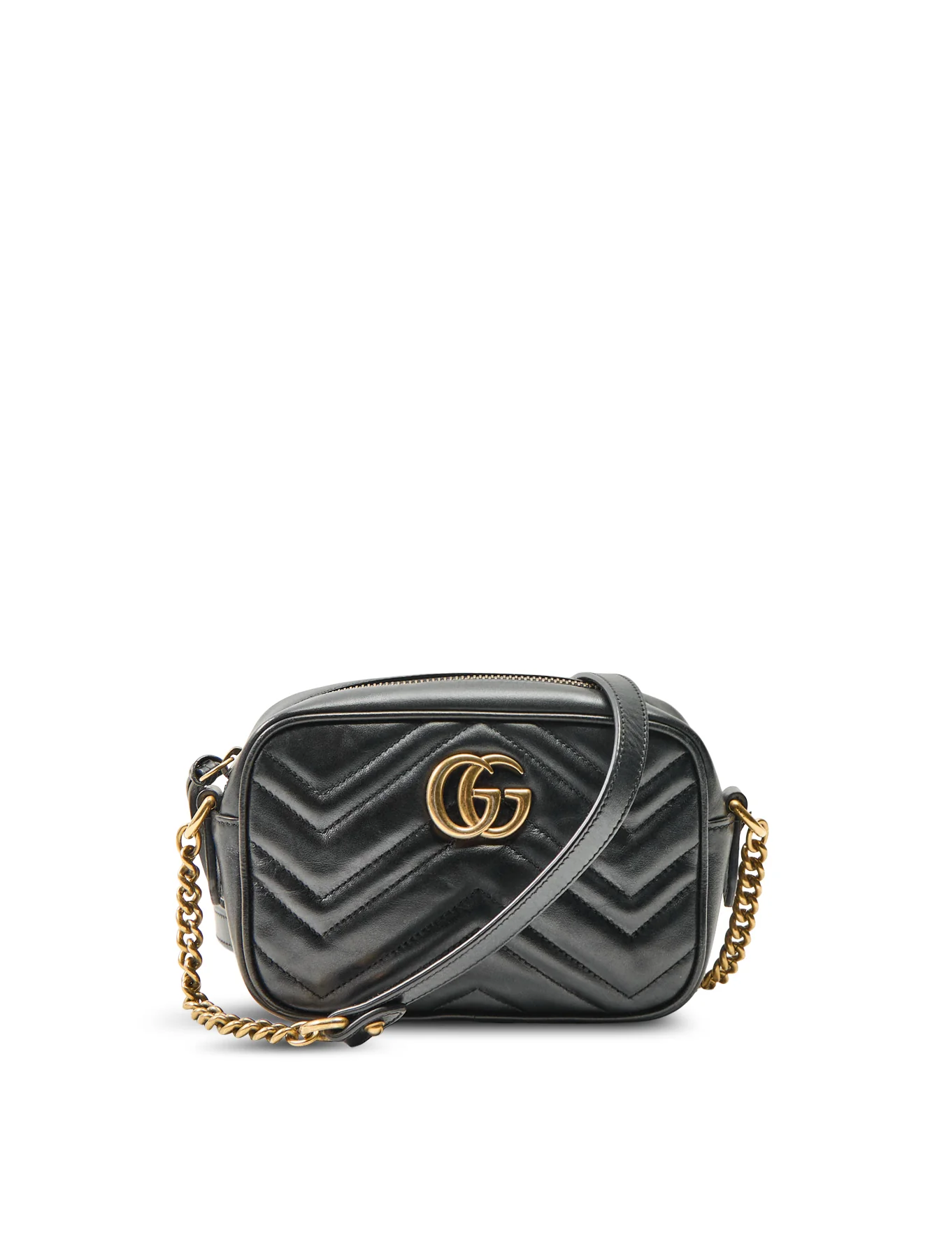 Vintage Gucci Leather GG Marmont Mini Crossbody Bag Black