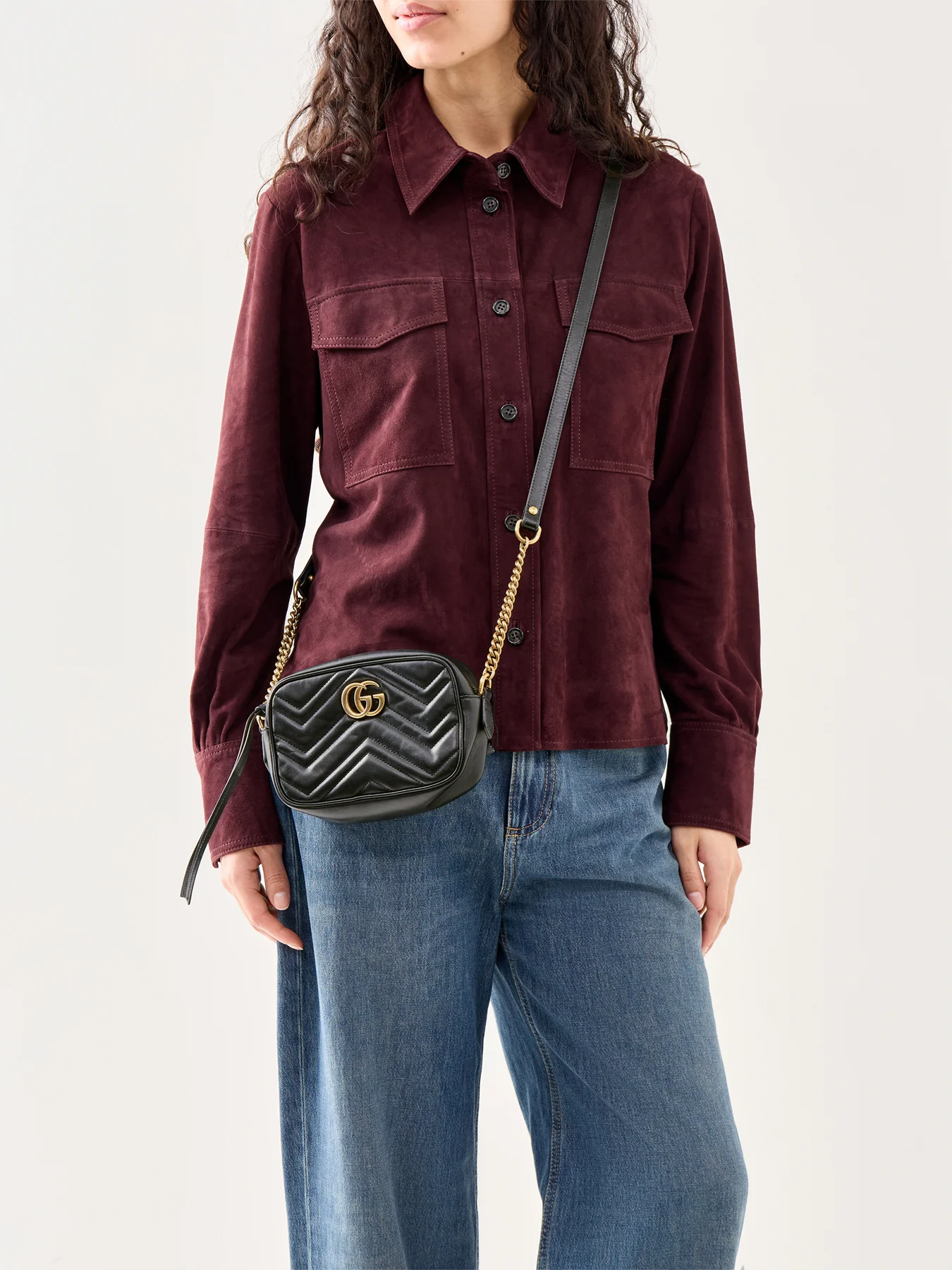 Vintage Gucci Leather GG Marmont Mini Crossbody Bag Black - Image 2