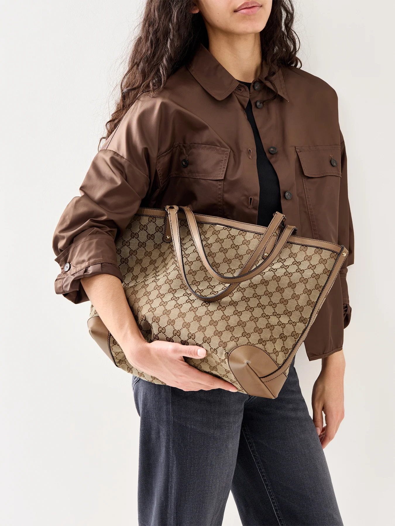 Vintage Gucci Canvas Craft Tote Bag Brown - Image 2