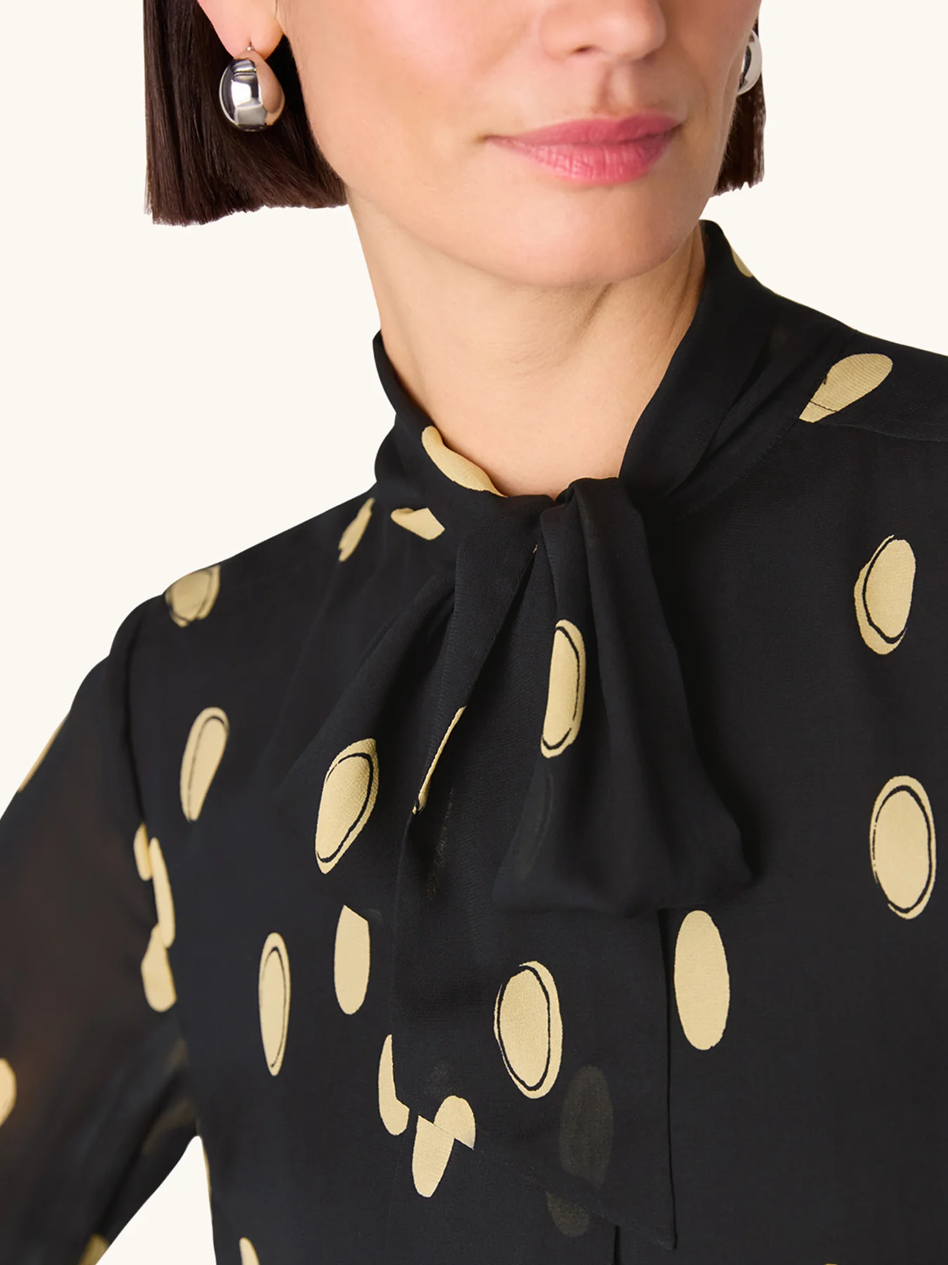 Abstract Spot Tie Neck Blouse Black - Image 4