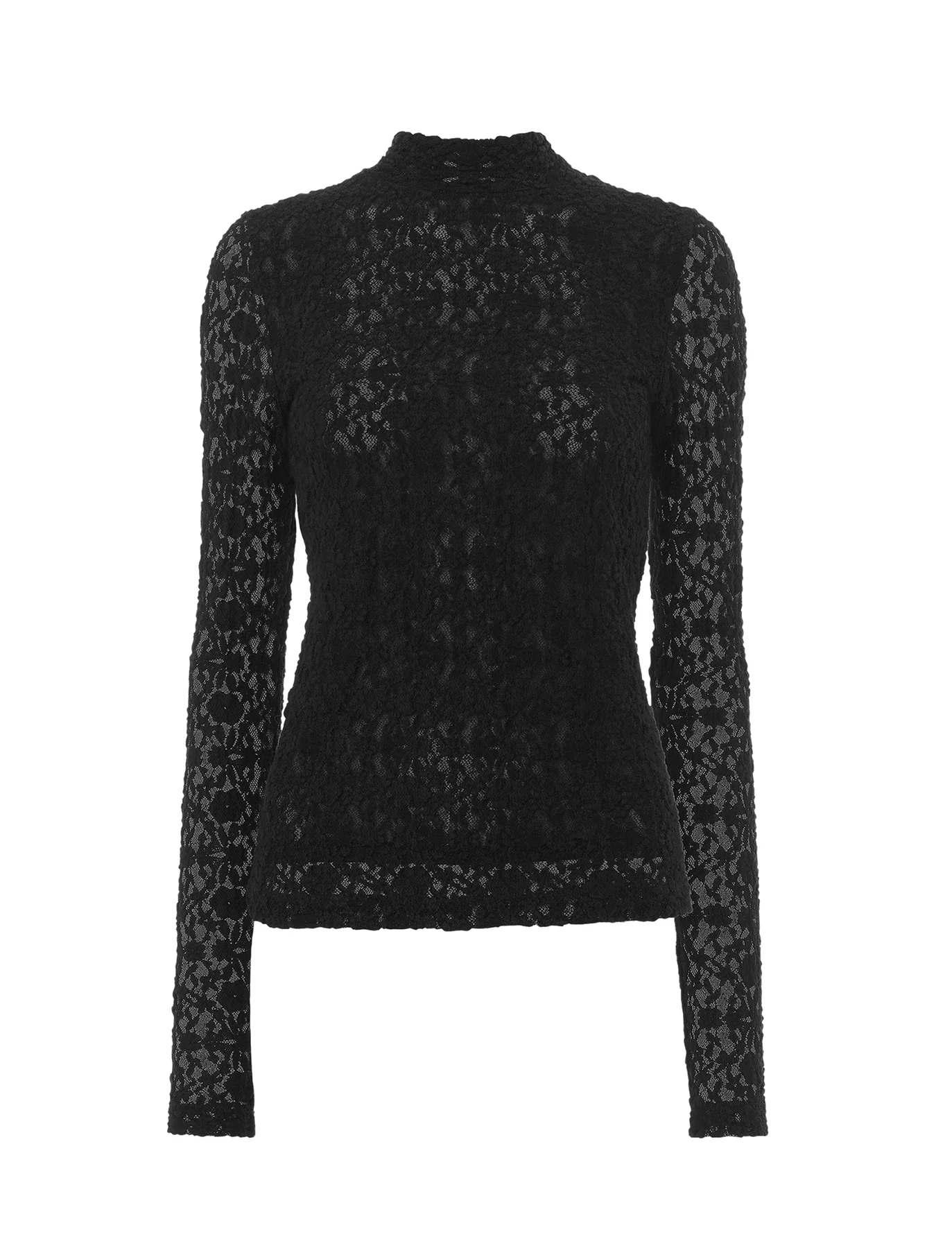 Lace Detail High Neck Top Black