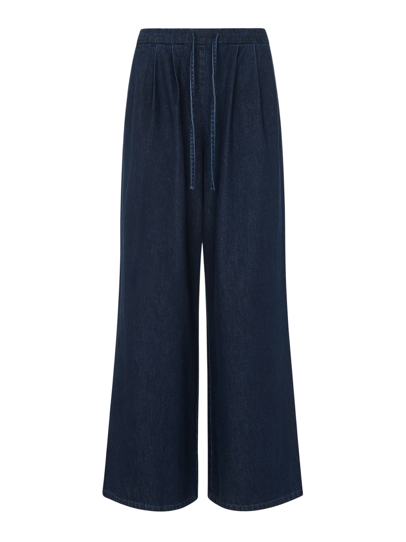 Cotton Wide Leg Pleat Trouser Blue