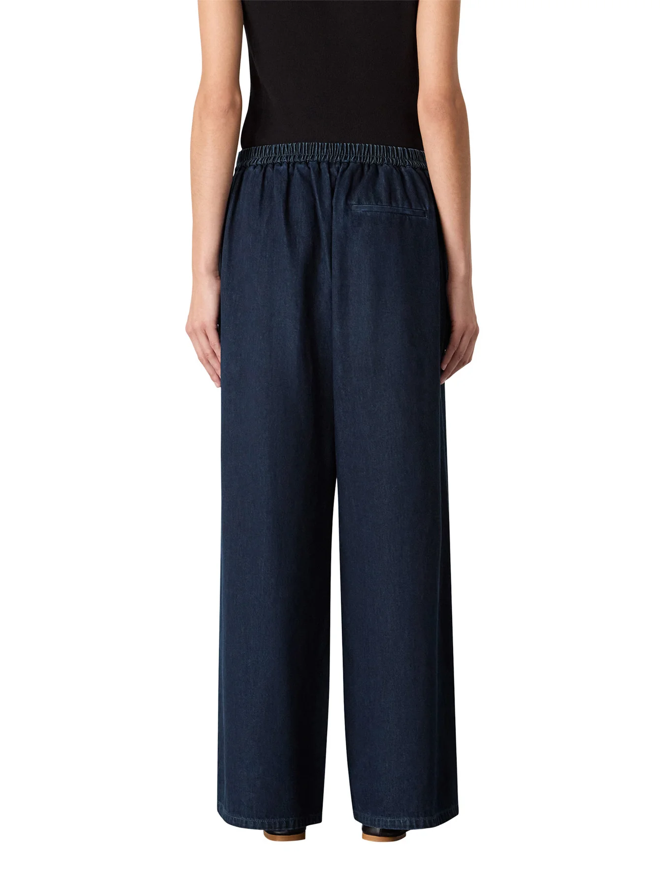 Cotton Wide Leg Pleat Trouser Blue - Image 3