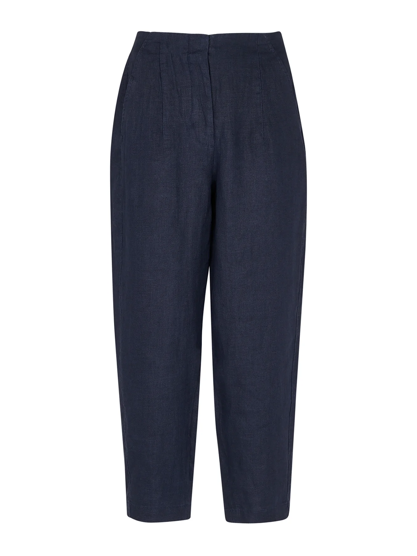 Navy Linen Barrel Leg Trouser