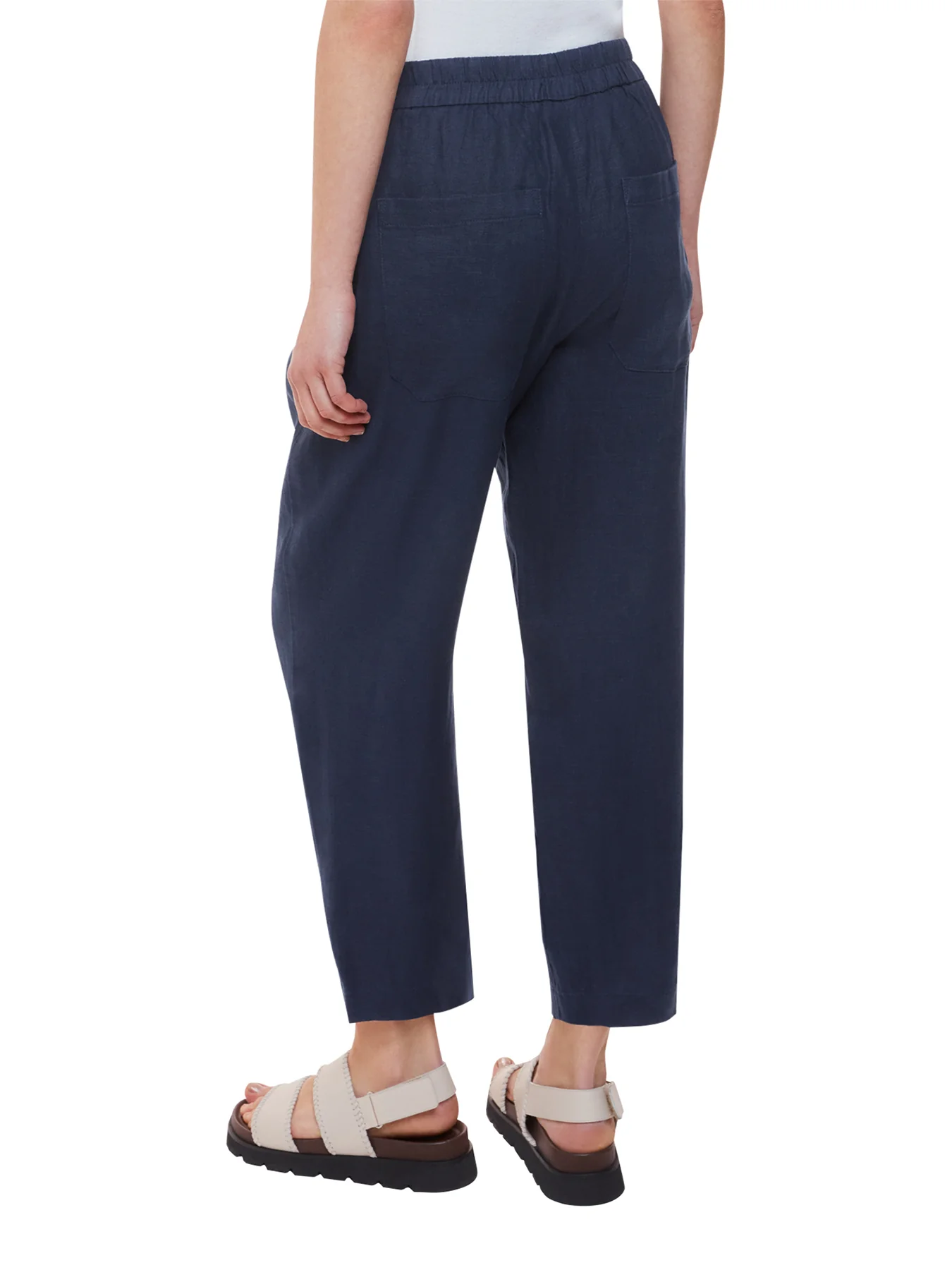 Navy Linen Barrel Leg Trouser - Image 3