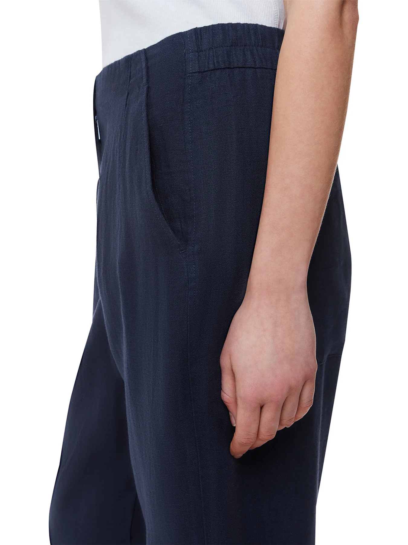 Navy Linen Barrel Leg Trouser - Image 4