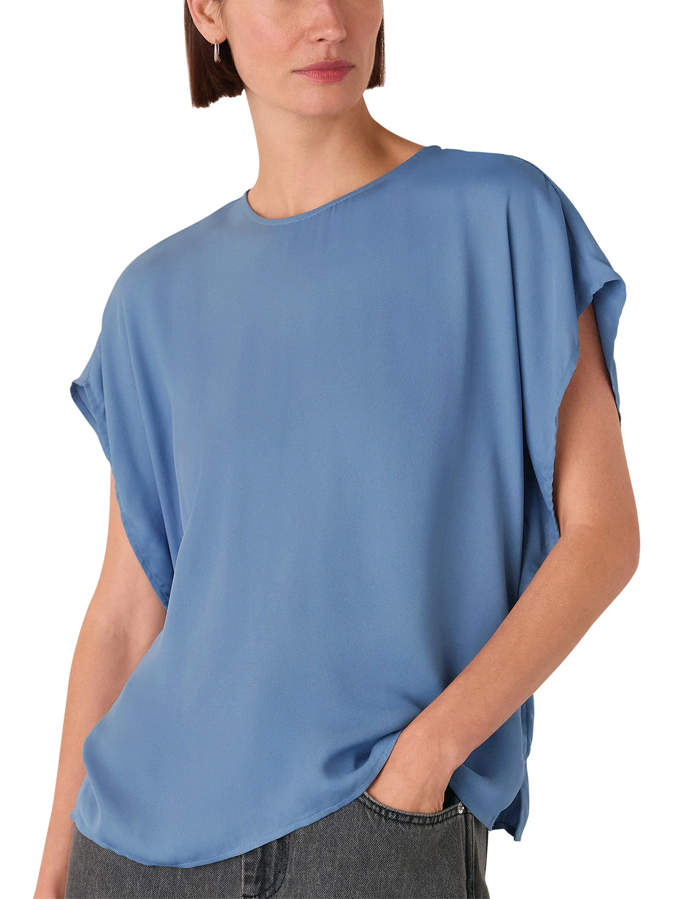 Short Sleeve Crepe Shell Top Blue - Image 2