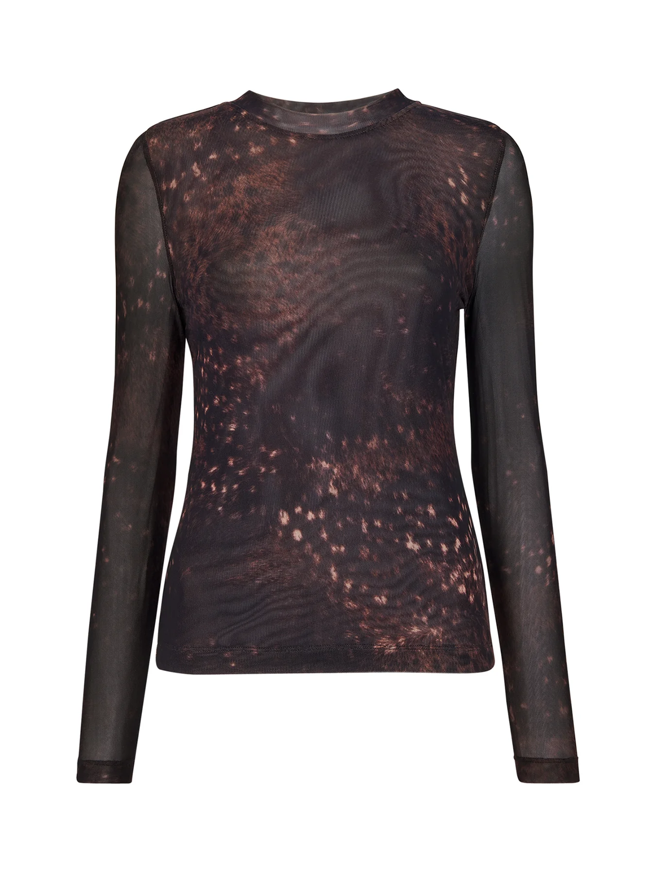 Spotted Animal Mesh Top Brown