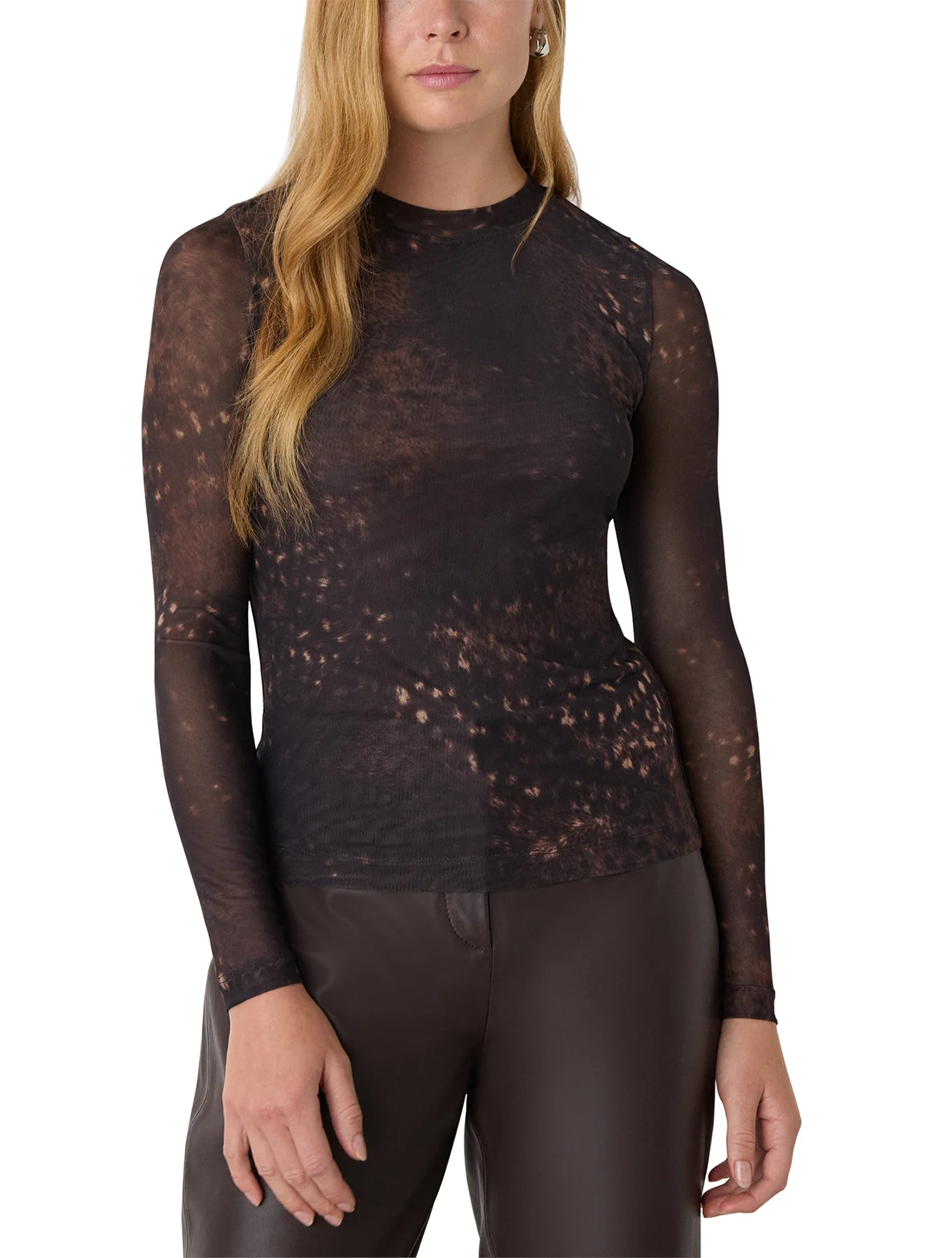 Spotted Animal Mesh Top Brown - Image 2