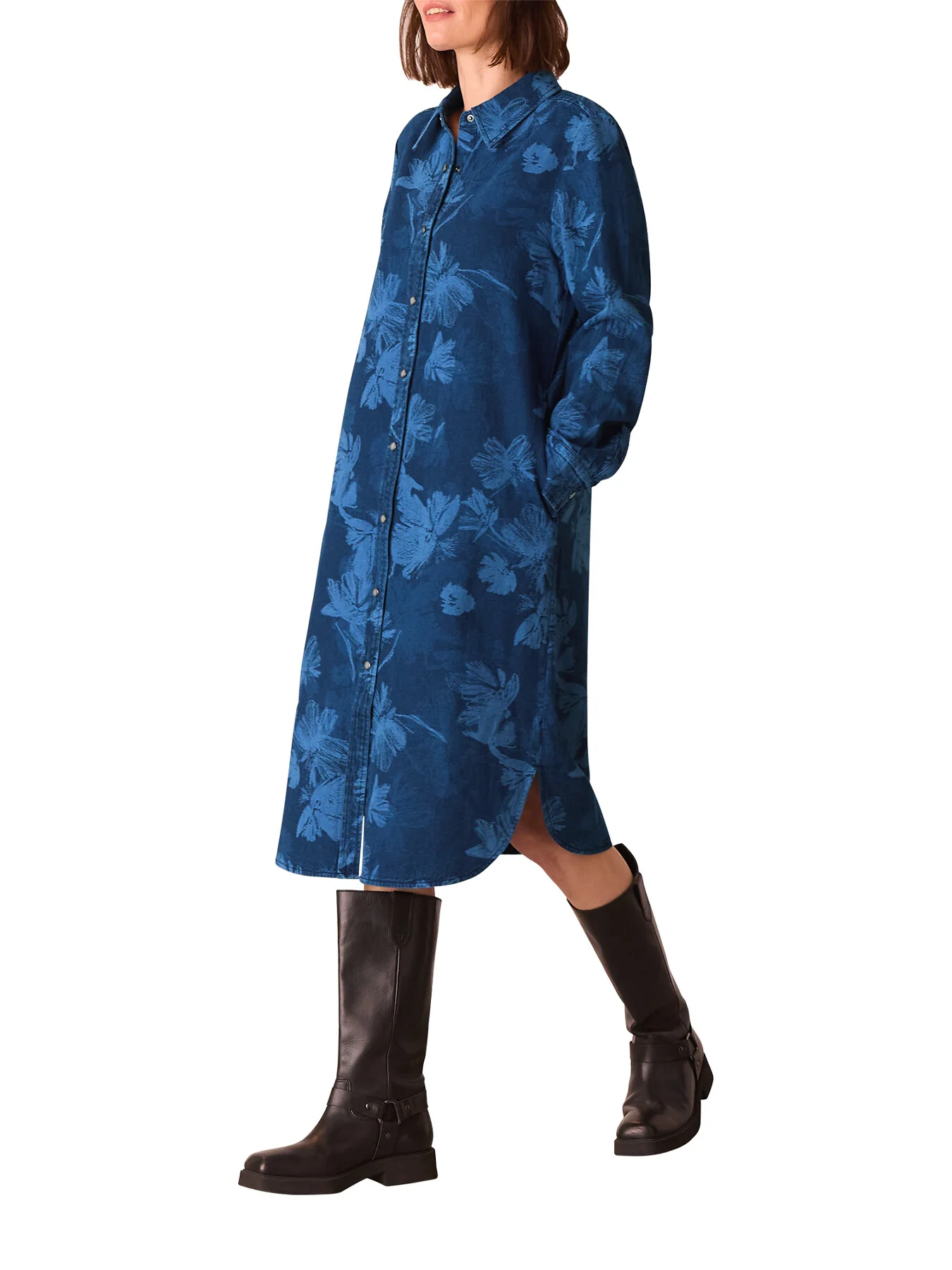 Denim Chalk Print Denim Shirt Dress
