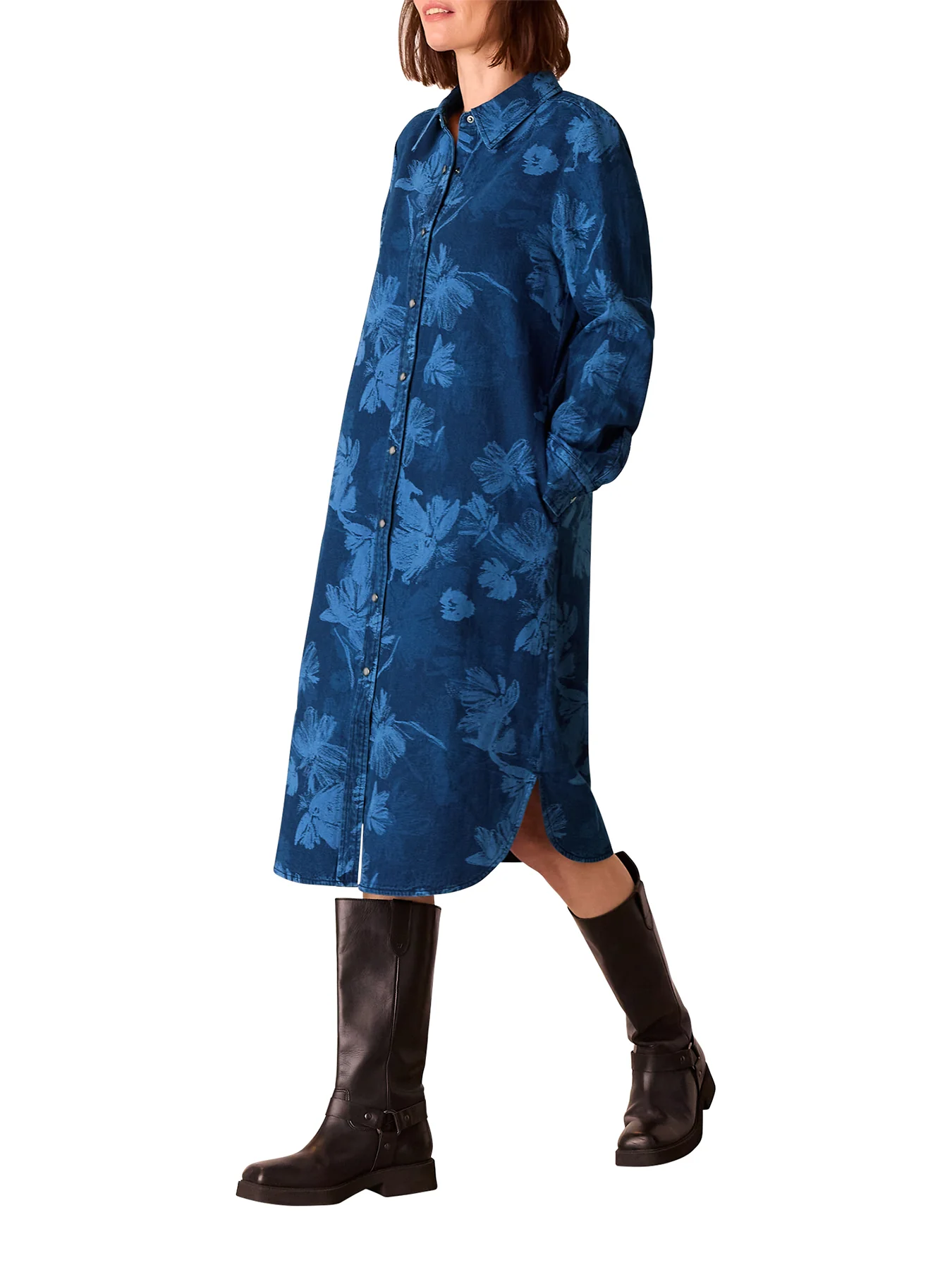 Denim Chalk Print Denim Shirt Dress - Image 6