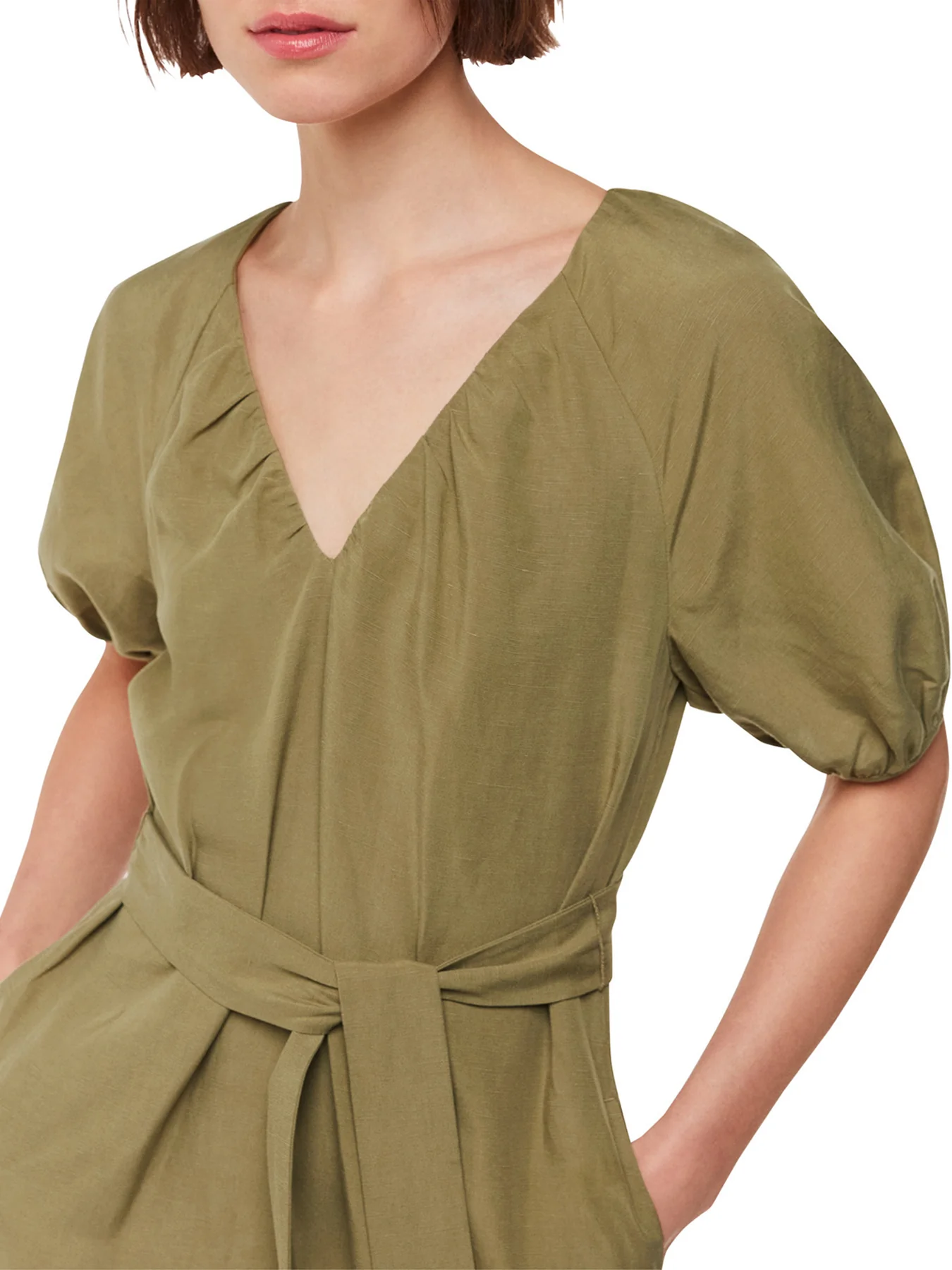 Khaki Ariella Linen Blend Midi Dress Khaki - Image 4